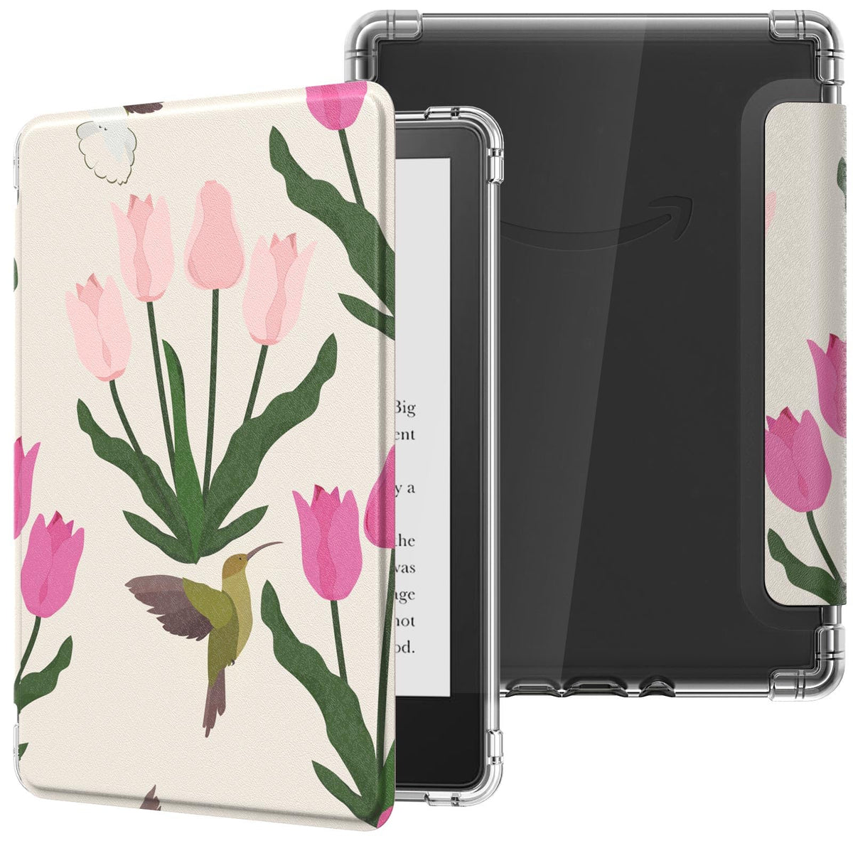 MoKo Case for Universal 6.8 Inches E Book Reader and Tablets 2021, Ultra Clear Soft Flexible Transparent TPU Back Cover Light Shell with Auto Wake/Sleep, Tulip