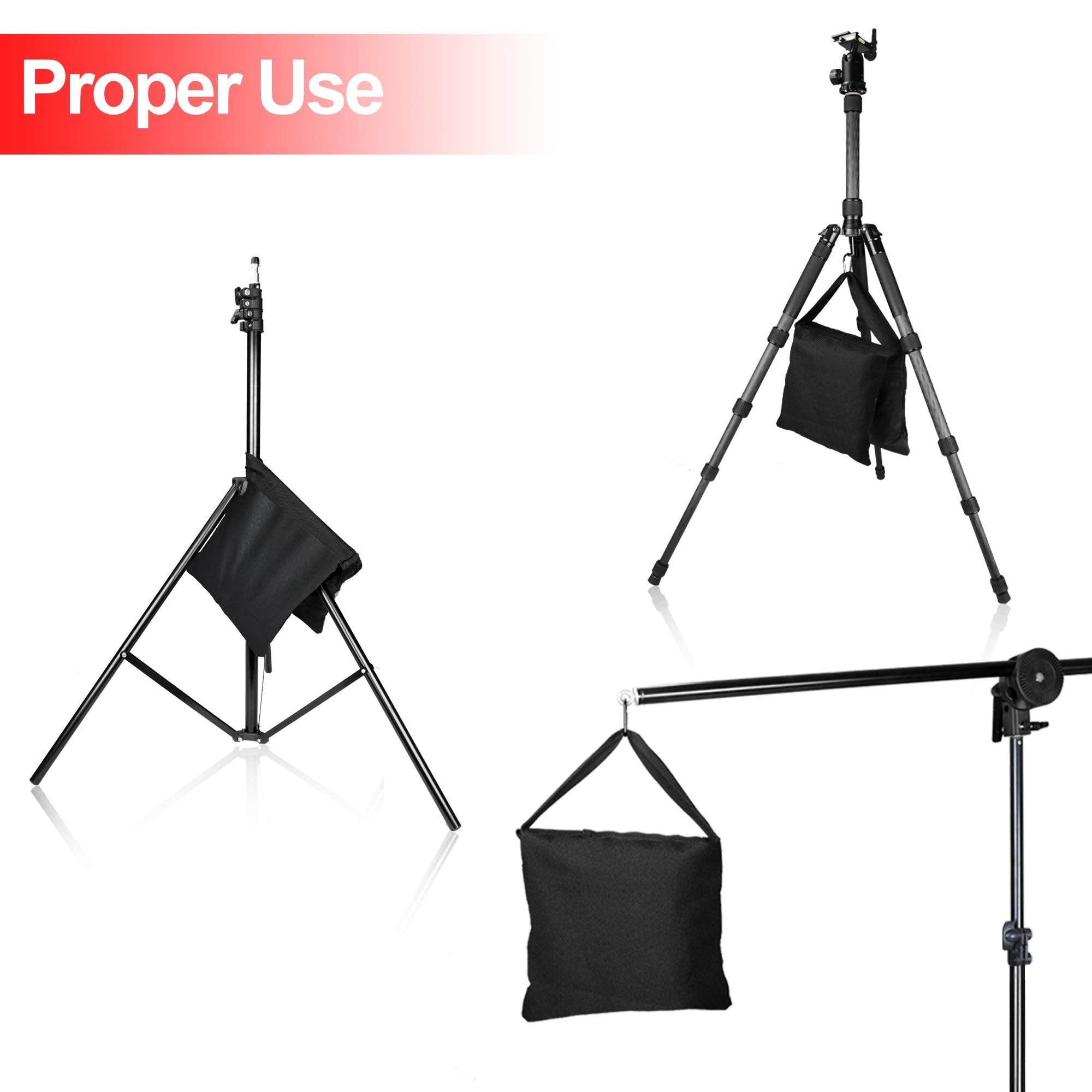 EMART Heavy Duty Photography Sand Bags 4-Pack EM-B4C6 with 6 Spring Clamps Nylon Black 10x10 inch