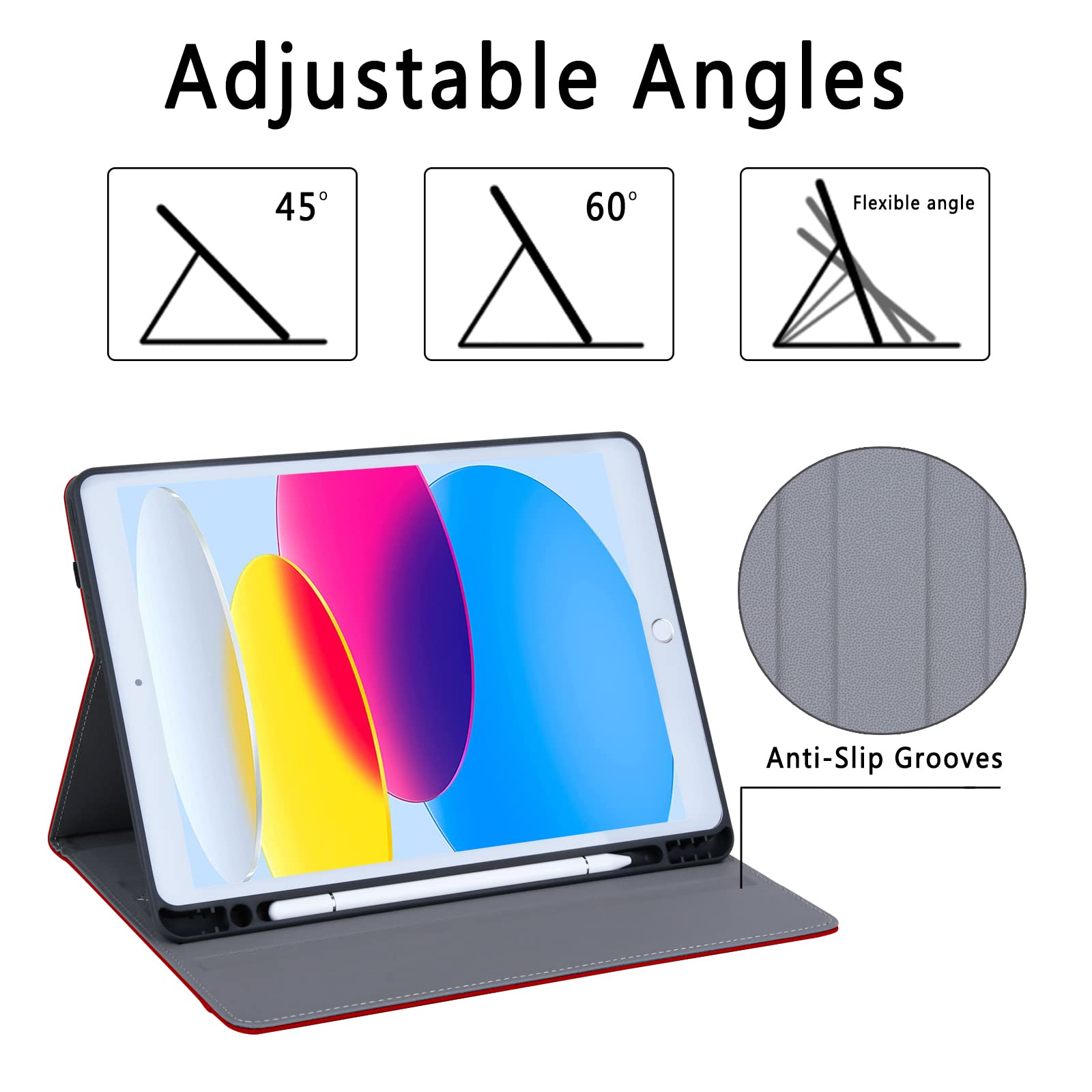 Hfcoupe 10.2 Case For Ipad 9Th Generation 2021 / 8Th Gen 2020 / 7Th Gen 2019, Multiple Angles Viewing Leather Folio Protective C