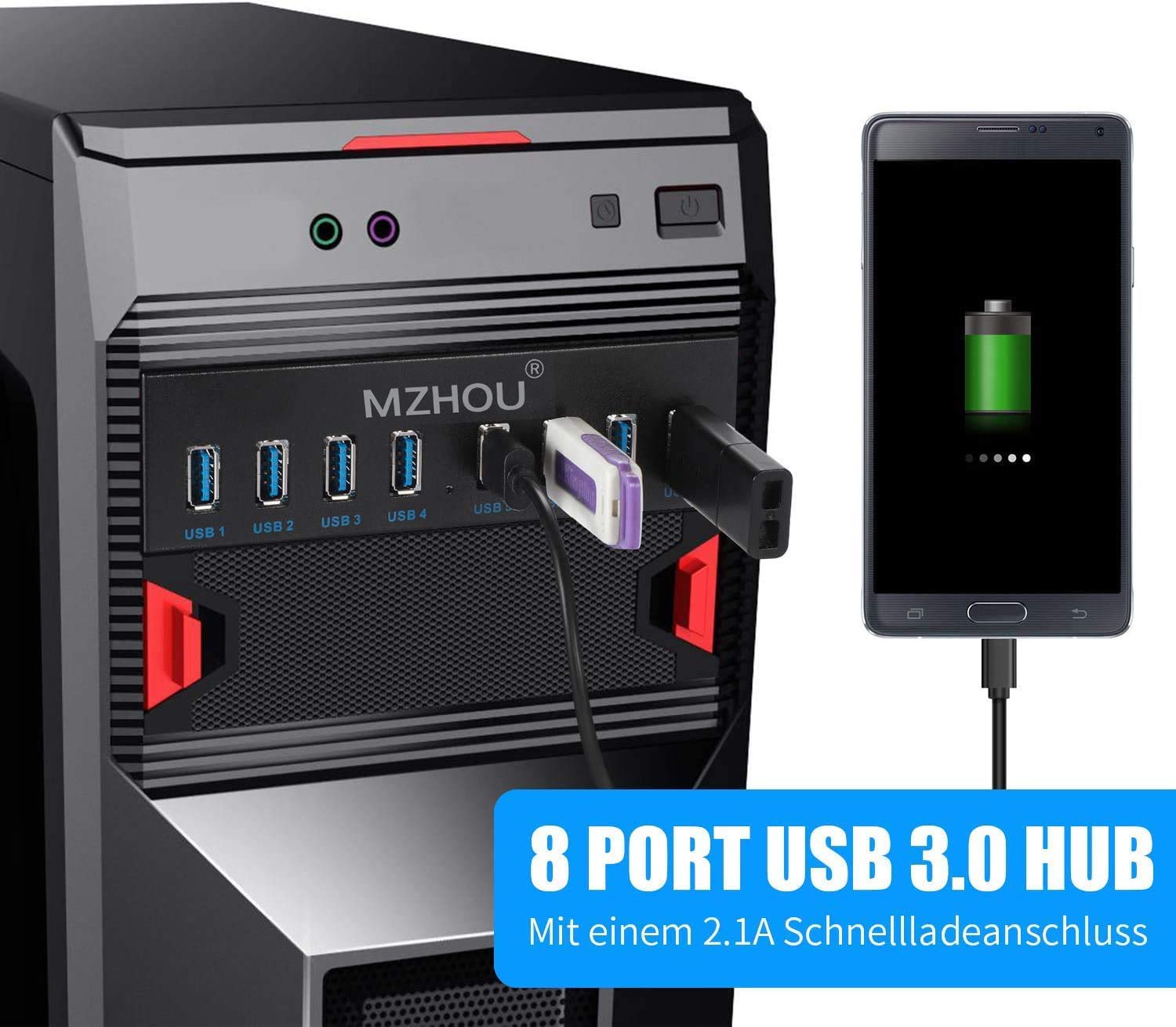 Mzhou Front Panel Usb 3.0 Hub 8 Port,19 Pin To 8 Port Usb 3.0 Hub For Pc, Usb Flash Drives, Transfer Speed Up To 5 Gbps, Fits Any 5.25� Computer Case Front Bay