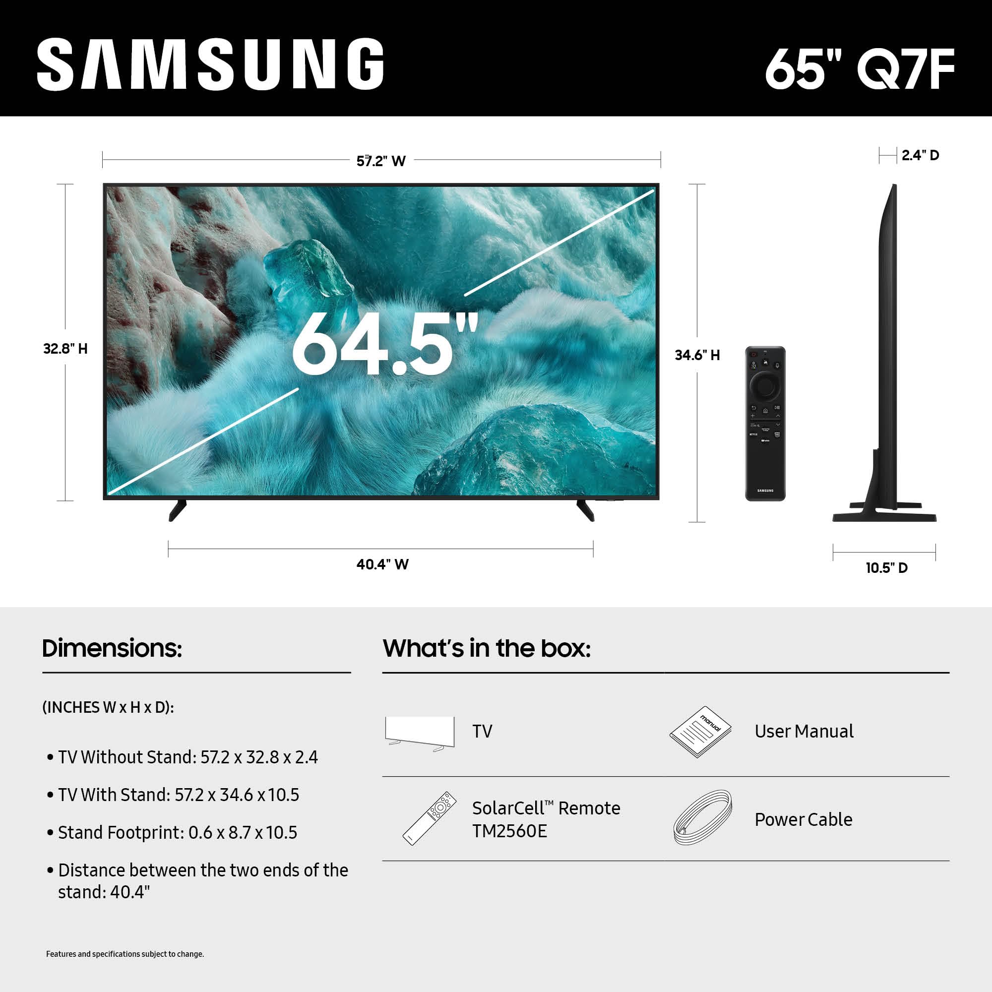 Samsung 65-Inch Class Qled Q7F Series Samsung Vision Ai Smart Tv (2025 Model, 65Q7F) Quantum Hdr, Object Tracking Sound Lite, Q4