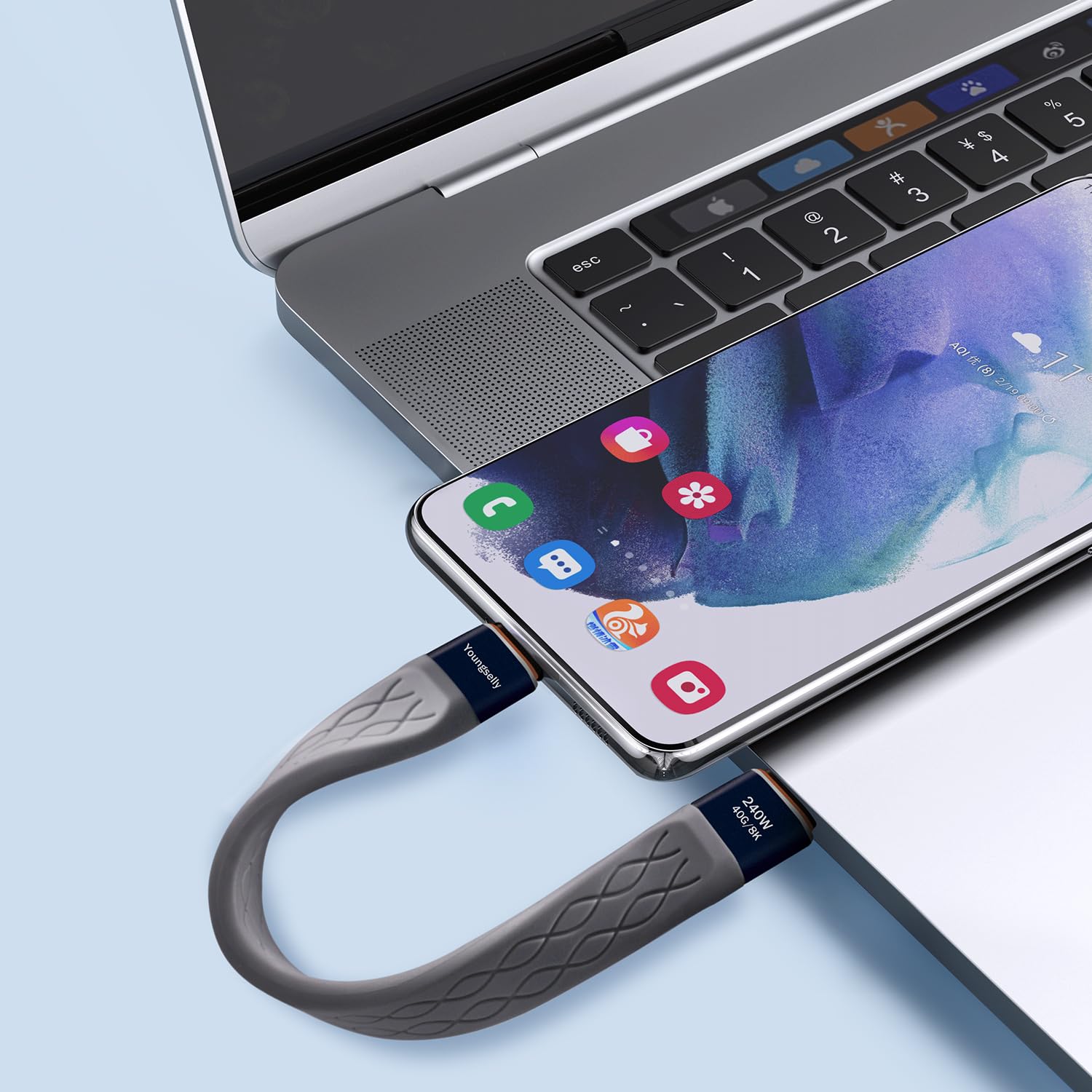 Youngselly 2Pack Male To Male 0.4Ft Usb C Flex Adapter, Compatible With Thunderbolt 4/3, Usb4/3, Support 240W Fast Charging, 8K Display, 40Gbps Data Transfer.