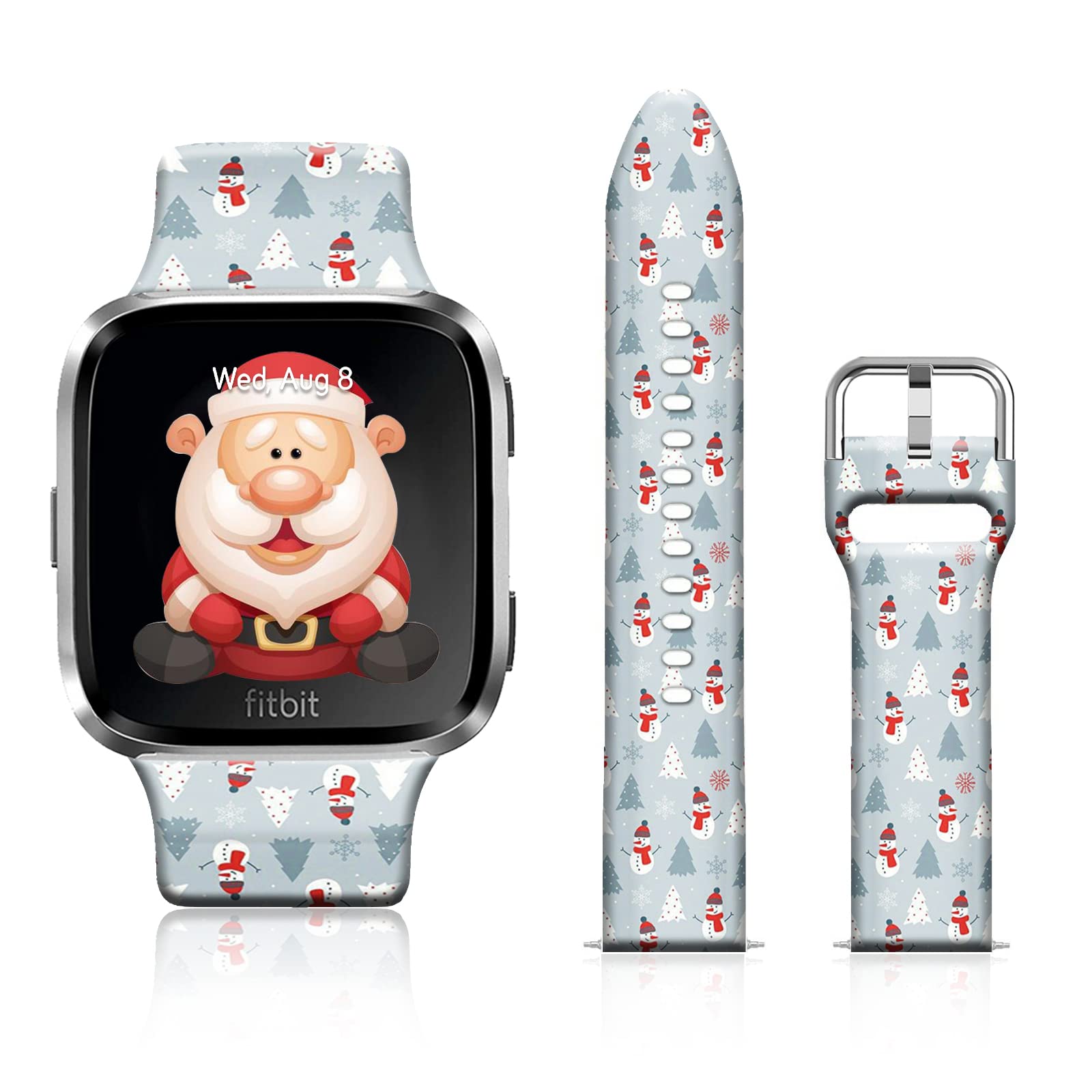 Ftfcase Christmas Silicone Sport Bands Compatible With Fitbit Versa/Versa 2/Se For Women Men, Cute Snowman Printed Soft Silicone