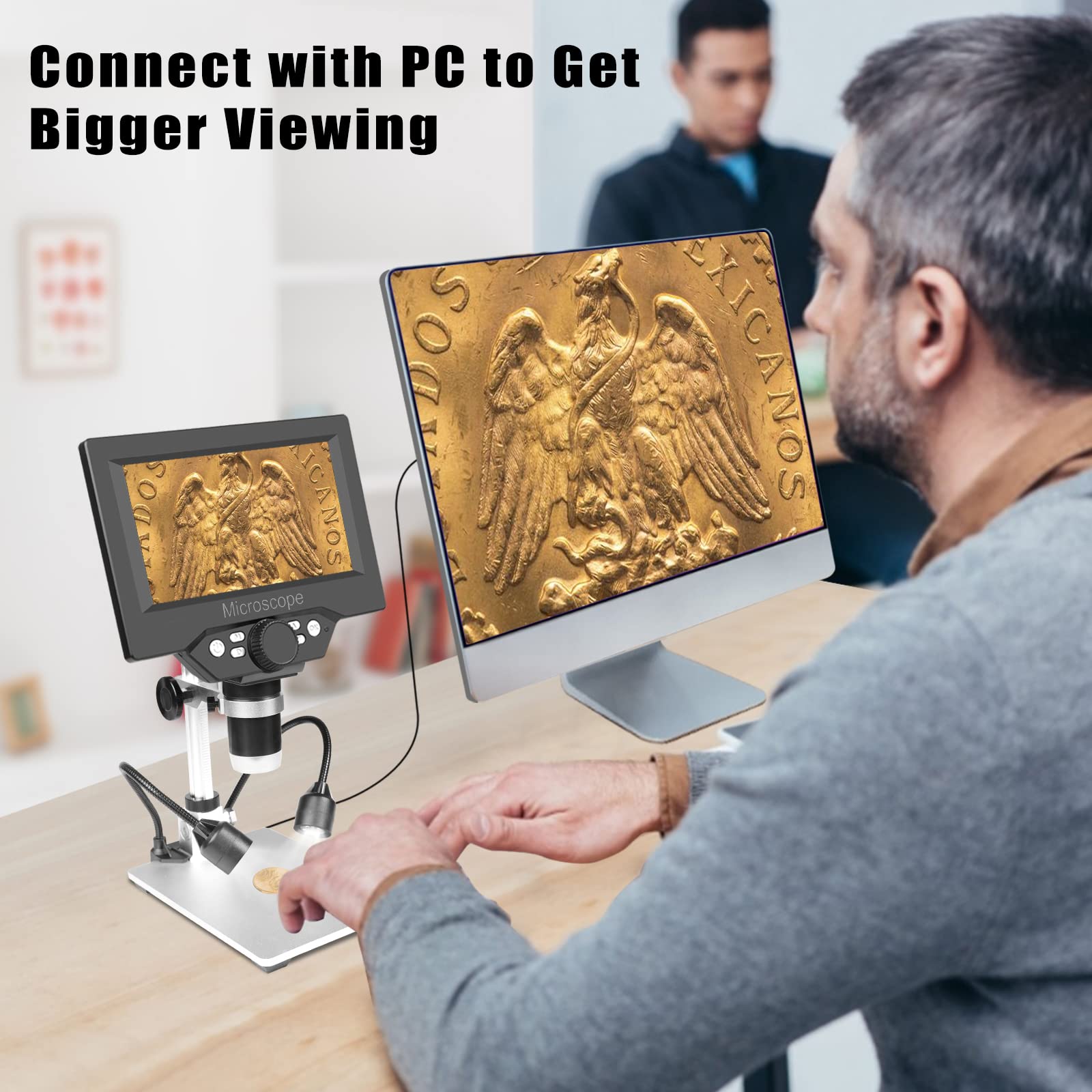 Coin Microscope,5.5'' Lcd Digital Usb Microscope With 32G Tf Card,Micsci Coin Magnifier 1000X 1080P Handheld Video Camera,Pc Vie