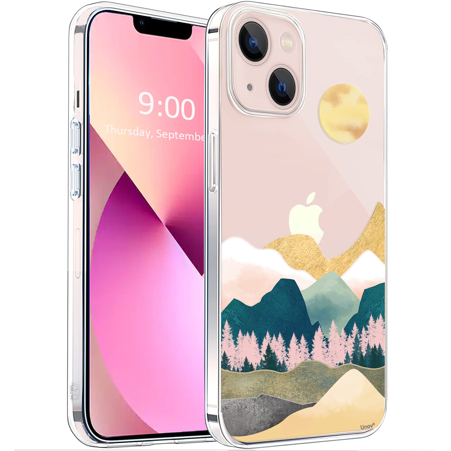 Unov for iPhone 13 Mini Case, Clear with Design, Slim Fit Good Grip, Embossed Phone Case, Shockproof Protective Cover, Raised Ca