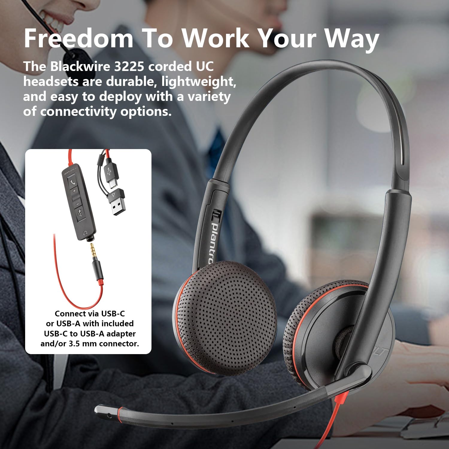 Hp Poly Blackwire C3225 Stereo Headset With Usb-C & 3.5Mm Connection, Noise Cancelling, Soundguard And Flexible Microphone Arm,