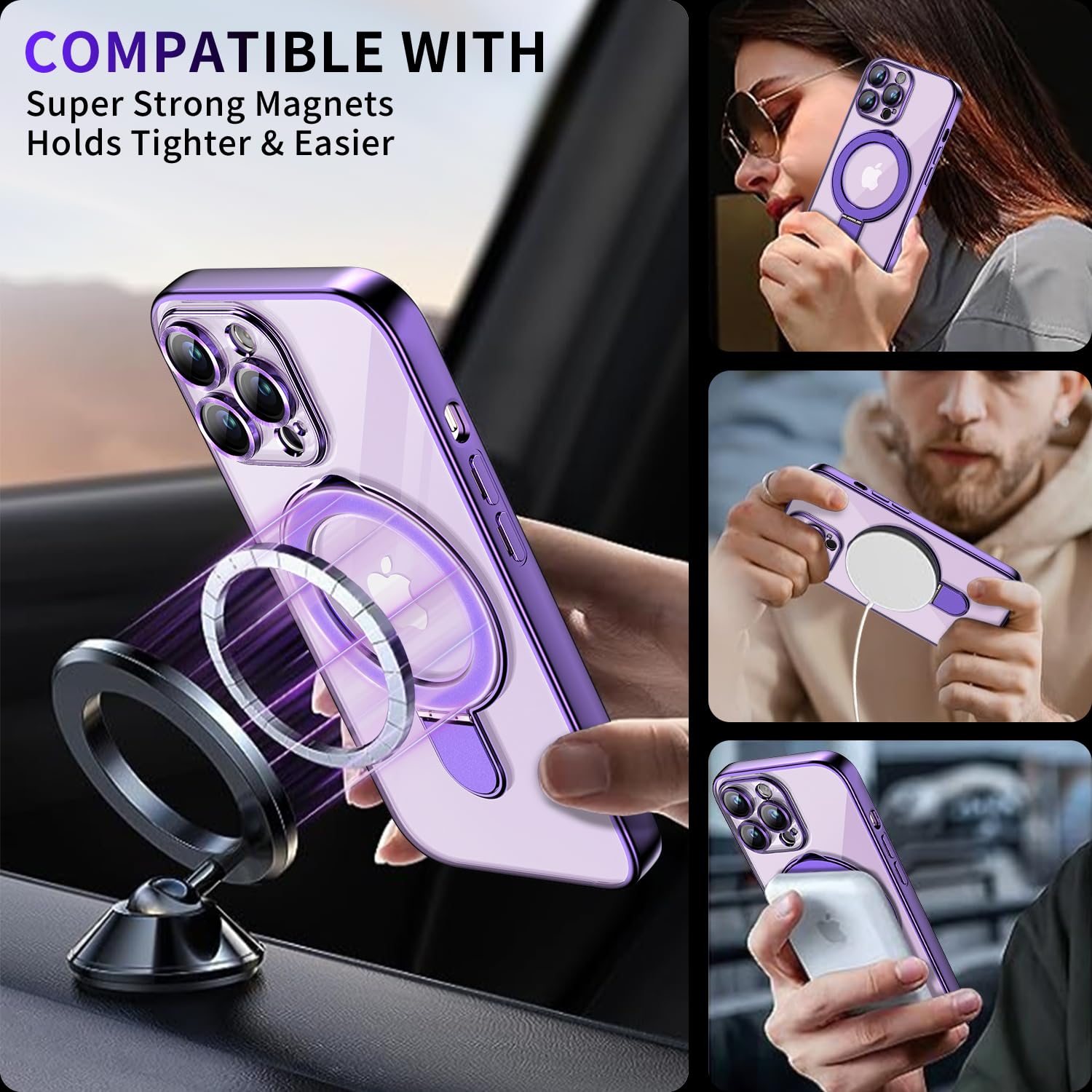 Magnetic For Iphone 14 Pro Case With Invisible Stand[Compatible With Magsafe][Full Camera Lens Protector][Military Drop Protecti