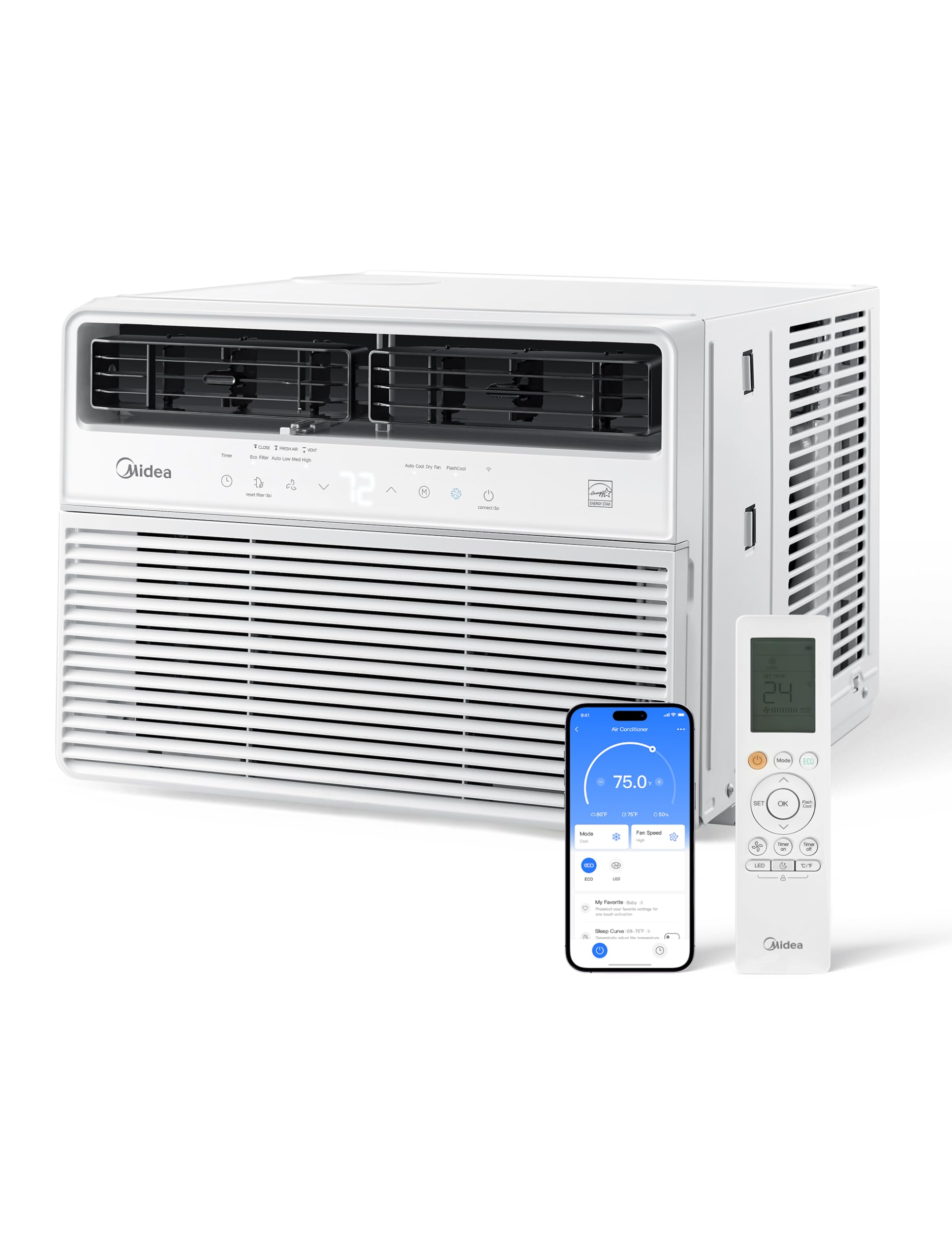 Midea 14,000 BTU Smart Inverter Window Air Conditioner with APP, Alexa Control, 115V AC Unit Cools up to 700 Sq. Ft, Quiet Opera