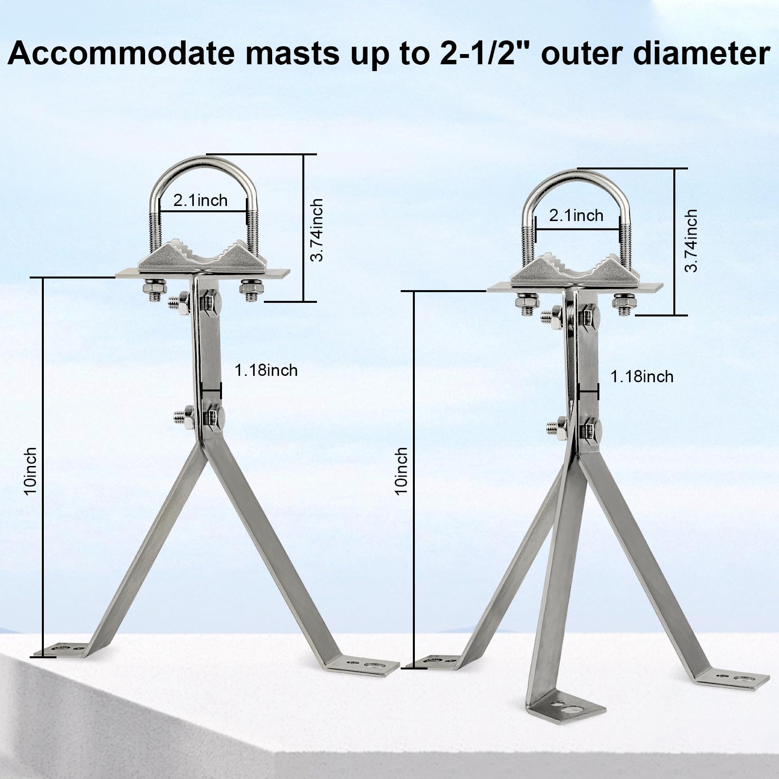 XRDS-RF Antenna Wall Mount - Heavy-Duty 10 Inch Metal Bracket - Windproof 2-Leg & 3-Leg Design - Silvery Finish