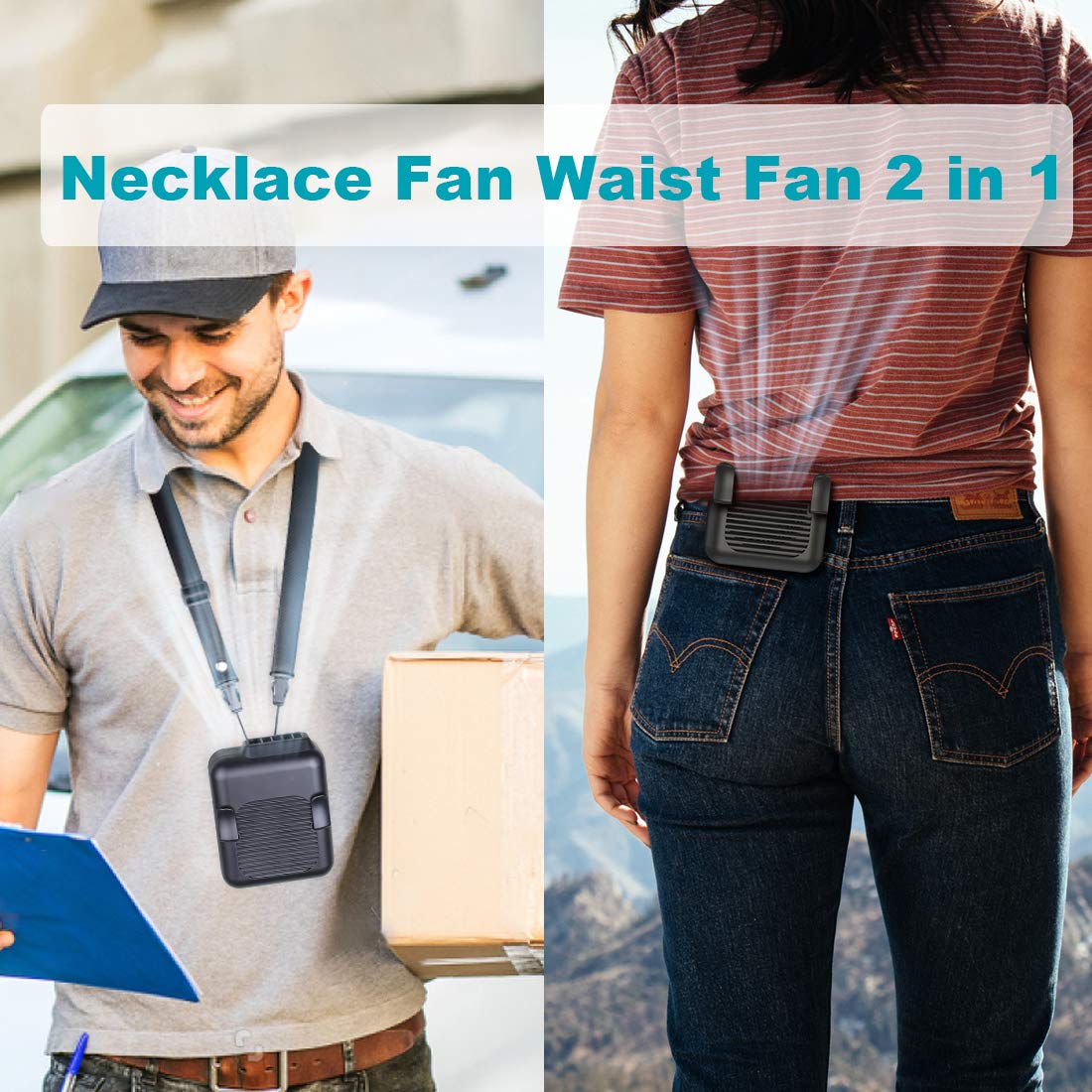 Slenpet Portable Waist Clip Fan, 6000Mah Battery Operated Necklace Fan, 23 Hours Working Time, 3 Speeds, 5100Rpm Strong Airflow