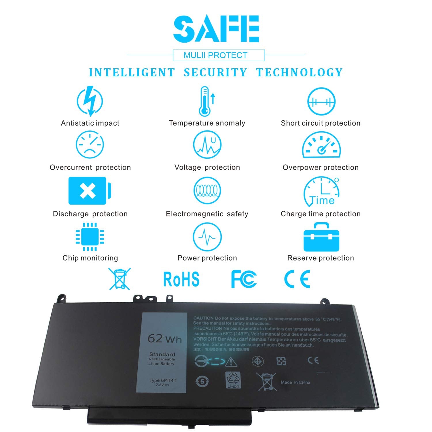 Emanjor 7.6V 62Wh 6Mt4T Battery Compatible With Dell Latitude E5470 E5570 Precision 3510 Series 7V69Y Txf9M 79Vrk 07V69Y 079Vrk