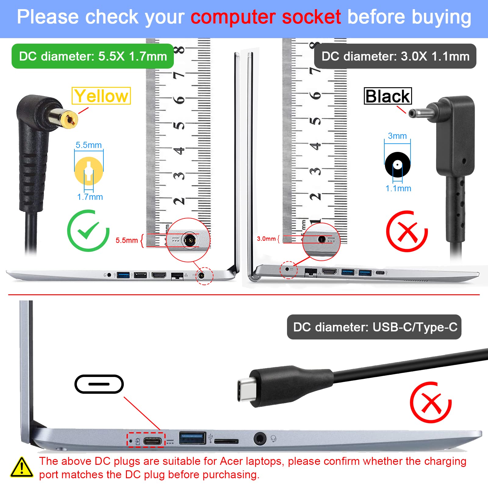 Ac Doctor Inc 19V 3.42A 65W Ac Adapter Charger For Acer Aspire 5532 5349 5750 5742 5250 5253 5733 5534 5336 5552 5560 7560 V5 V5