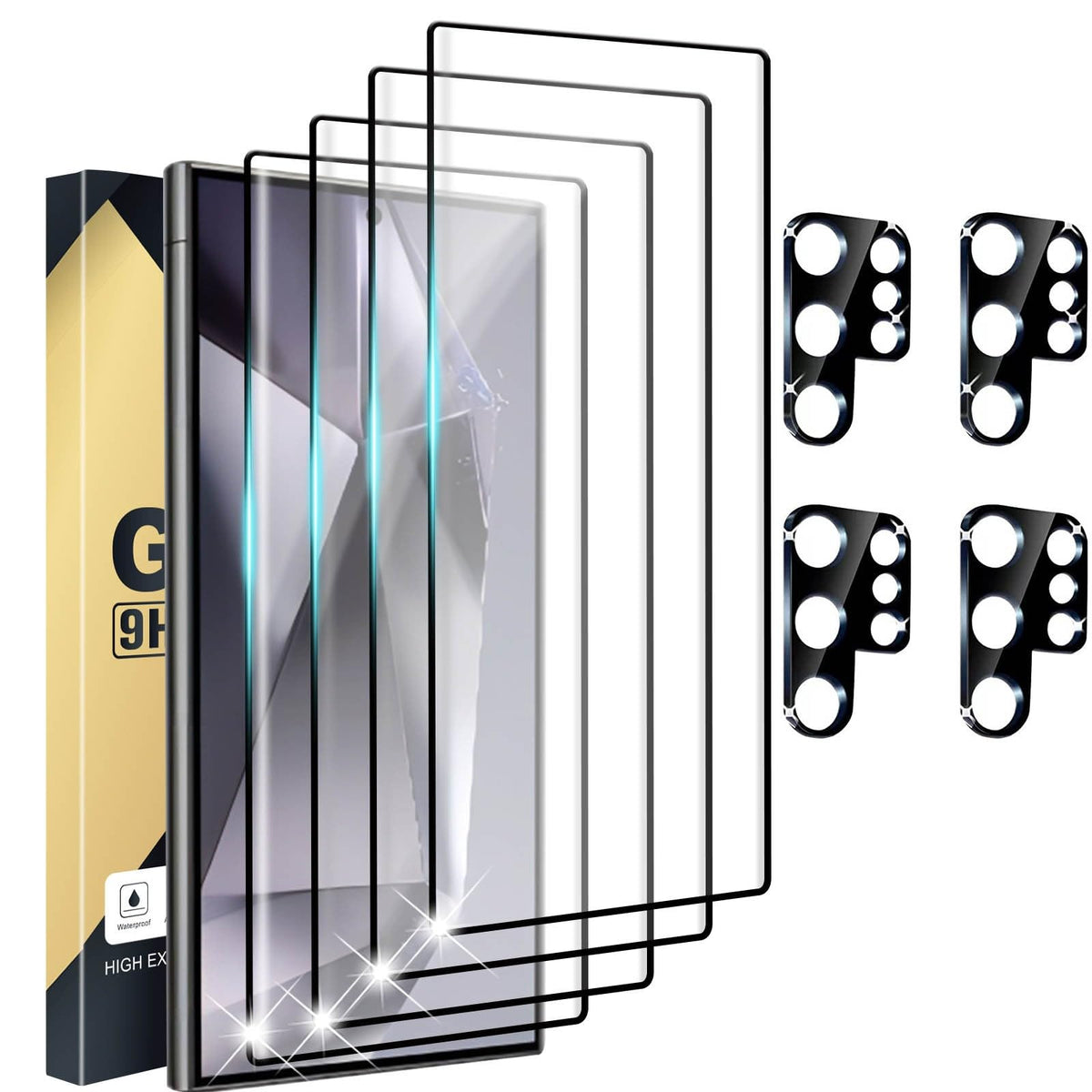 Cwqzguf [4+4 Pack Galaxy S24 Ultra Screen Protector, 4 Pack Tempered Glass With 4 Pack Camera Lens Protector, High Clarity, Anti