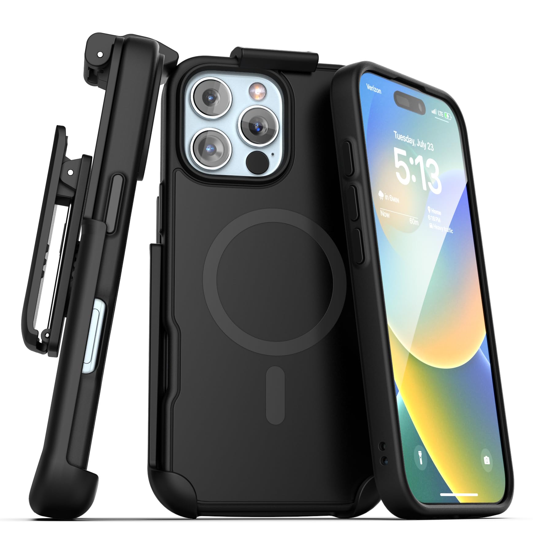 Encased SlimShield for iPhone 16 Pro Belt Clip Case with Phone Holster (Compatible with MagSafe) Matte Black (iPhone 16 Pro)