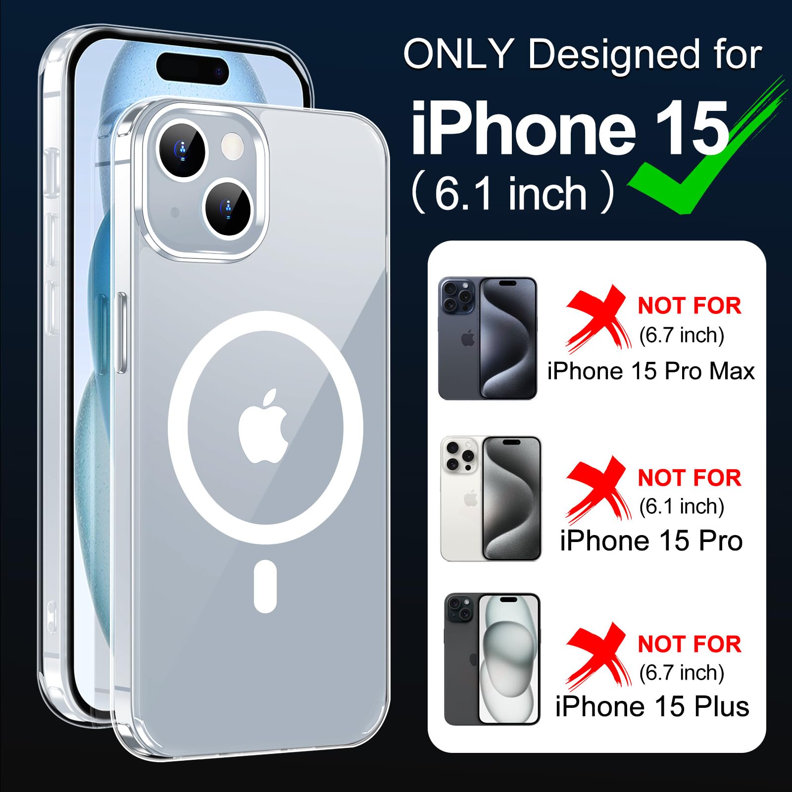 Jaroco For Iphone 15 Case Magnetic Case[Compatible With Magsafe][Anti Yellowing][Non Stick Fingerprints][Ultra Thin][Shockproof]