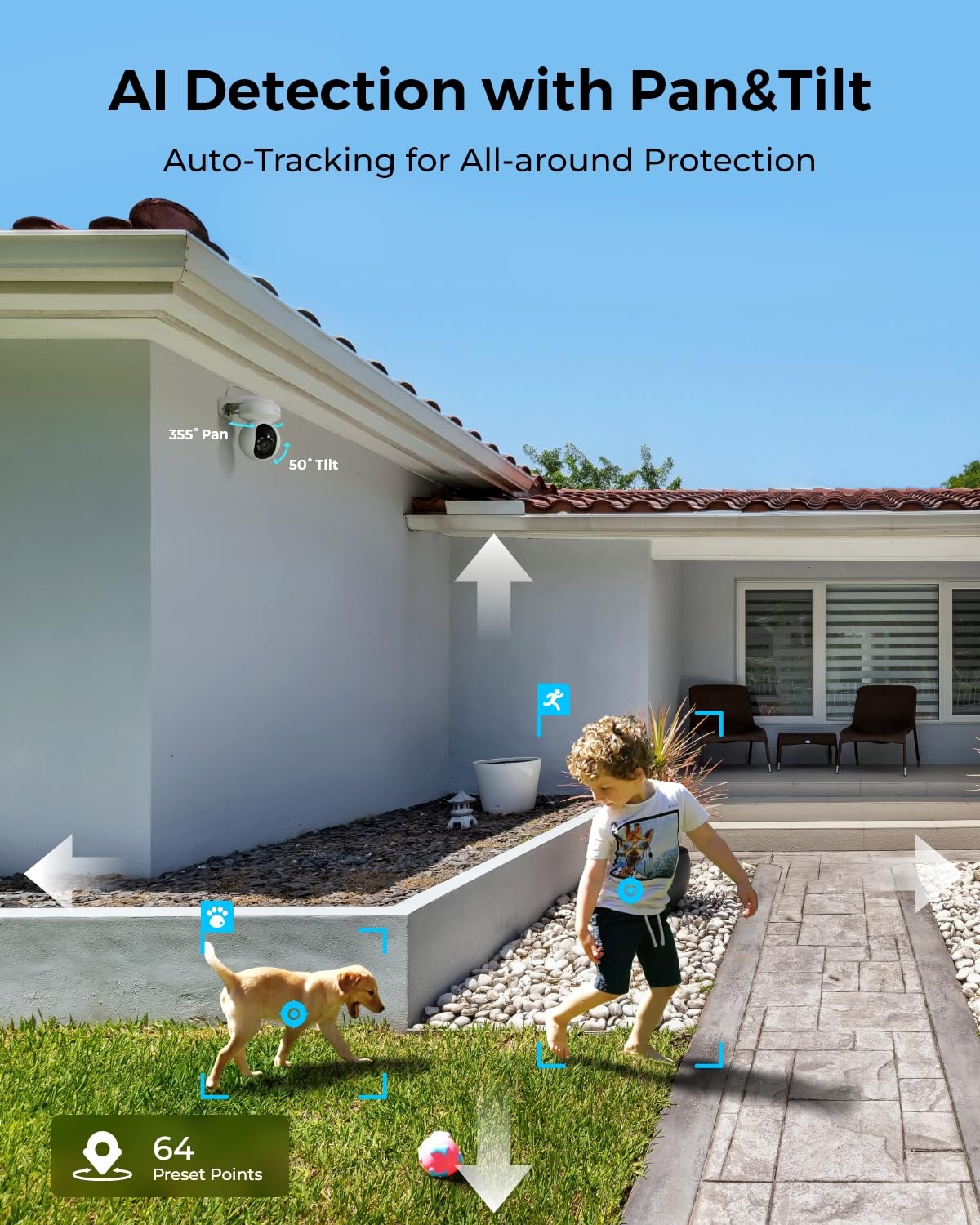 Reolink 4K Security Camera System With Pt Auto-Tracking, 355Pan 50Tilt, 4K Poe Cameras Home Surveillance Wired Outdoor, Smart Ai