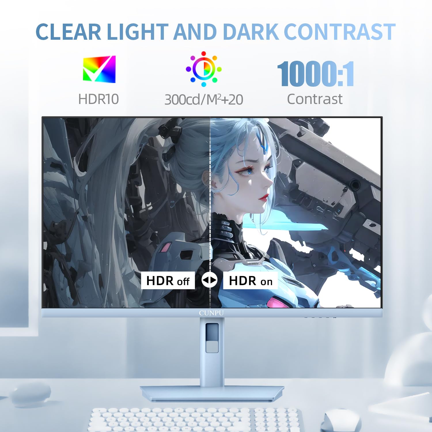 Cunpu 27 Inch Pastel Blue Gaming Monitor, Qhd 2560X1440 Fast Ips 180Hz Computer Monitor, 90% Dci P3, Adaptive Sync, Built  In Sp