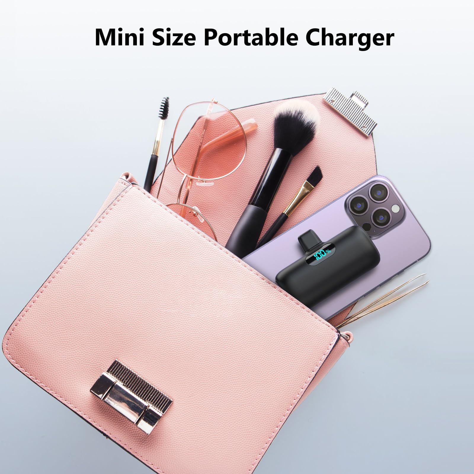 Mini Portable Charger Usb C Power Bank,Upgraded 5000Mah Pd Fast Charging Battery Pack Built In Usb C Connector,Lcd Display,Compa