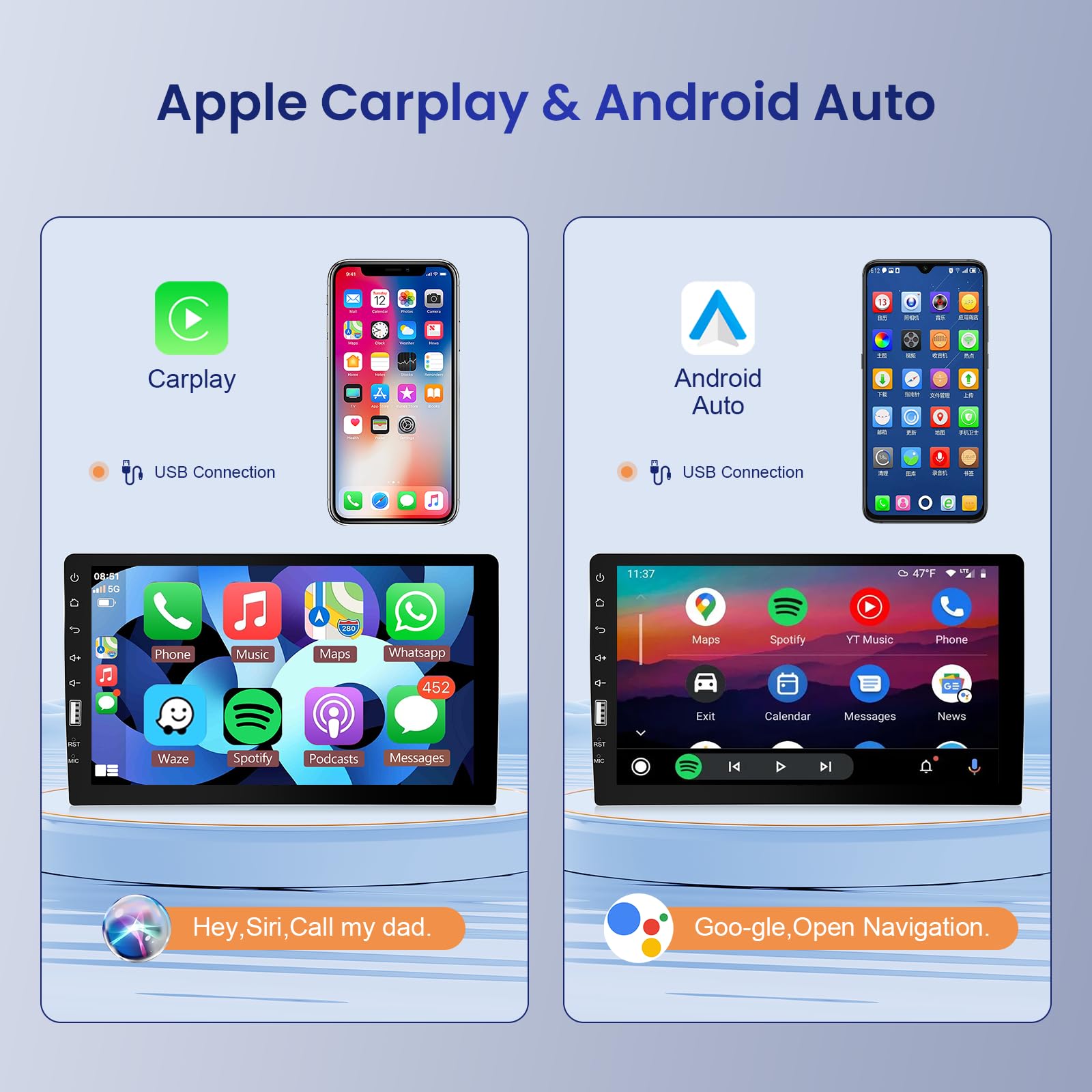 Car Stereo Single Din Carplay Android Auto, Hodozzy 9 Inch Touchscreen Car Radio With Bluetooth Fm Am Audio, Ios/Android Mirror