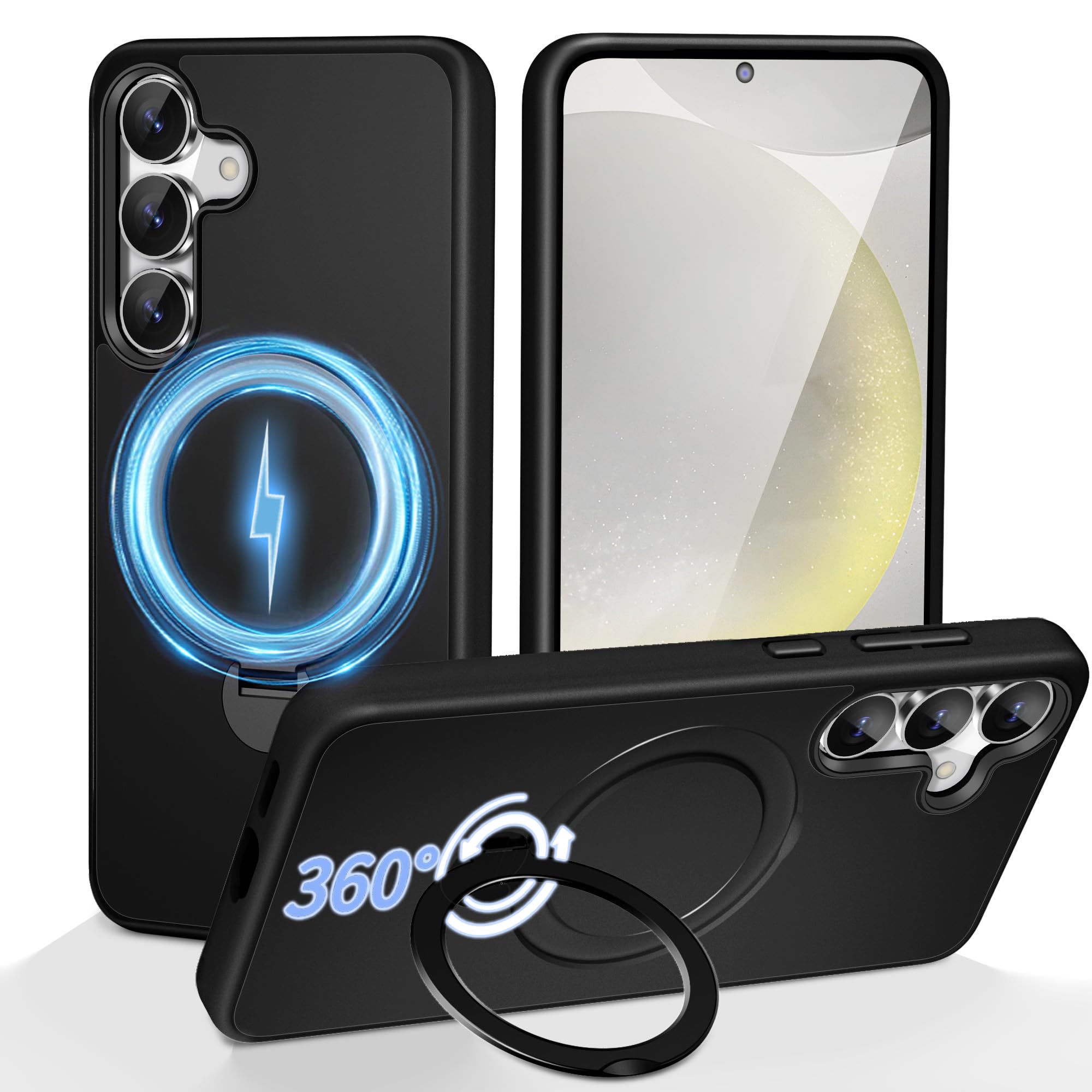 3-in-1 [360 Spin Stand+Magnetic+Ring Holder] Case for Samsung Galaxy S24 / S25 Fit for MagSafe, Military Grade Protective, Trans