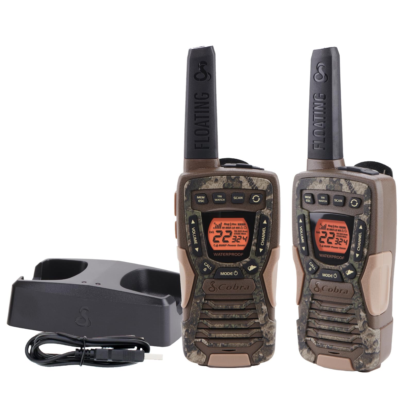 Cobra Acxt1035R Flt Waterproof Walkie Talkies   Rechargeable, Floats, 22 Channels, Long Range 37 Mile Two Way Radio Set (2 Pack)