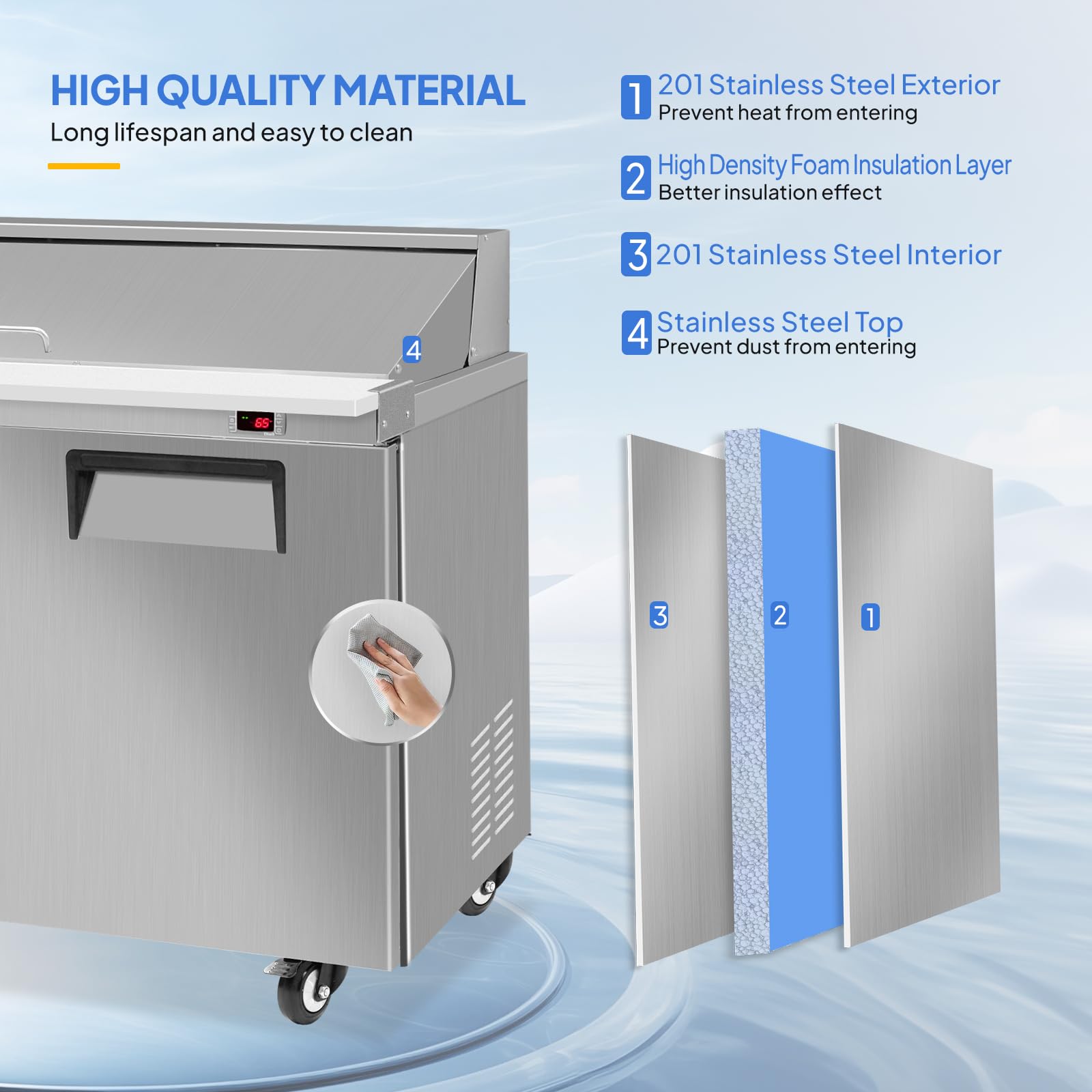 Rovsun 48  W Salad Sandwich Prep Table Refrigerator Etl Nsf, 13.1 Cu.Ft Commercial Refrigerator Salad Bar Stainless Steel W/18 P