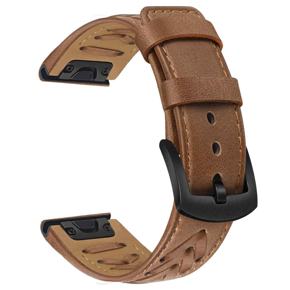 Trumirr Watch Band For Fenix 8 51Mm / 7X / 6X Pro / 5X Plus, 26Mm Quick Fit Leather Watchband V Pattern Strap For Garmin Instinc