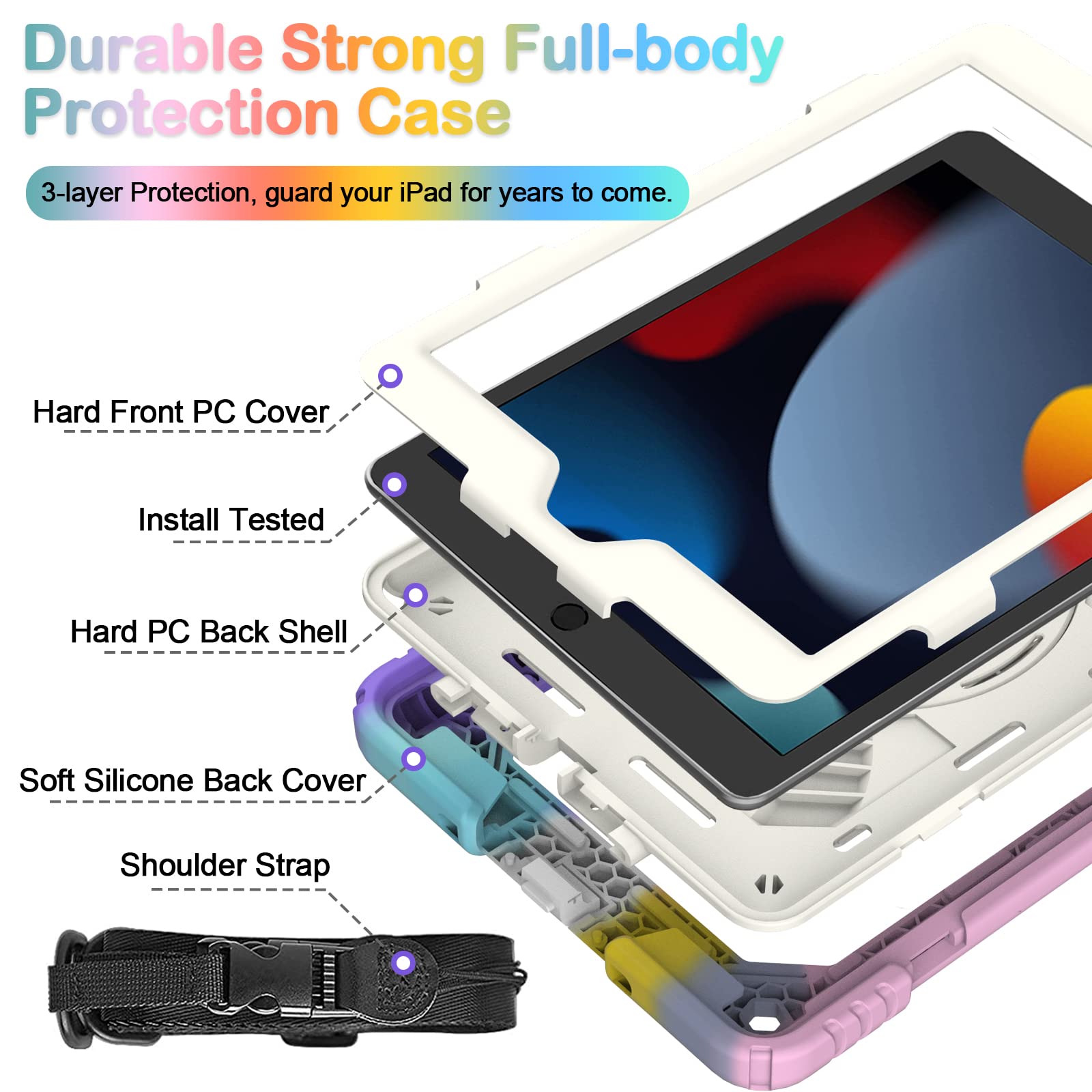 Ltrop Ipad 9Th Generation Case, Ipad 10.2 Case(2021/2020/2019), Ipad 8Th/7Th Generation Case [Shoulderstrap][Pencil Holder][Swiv