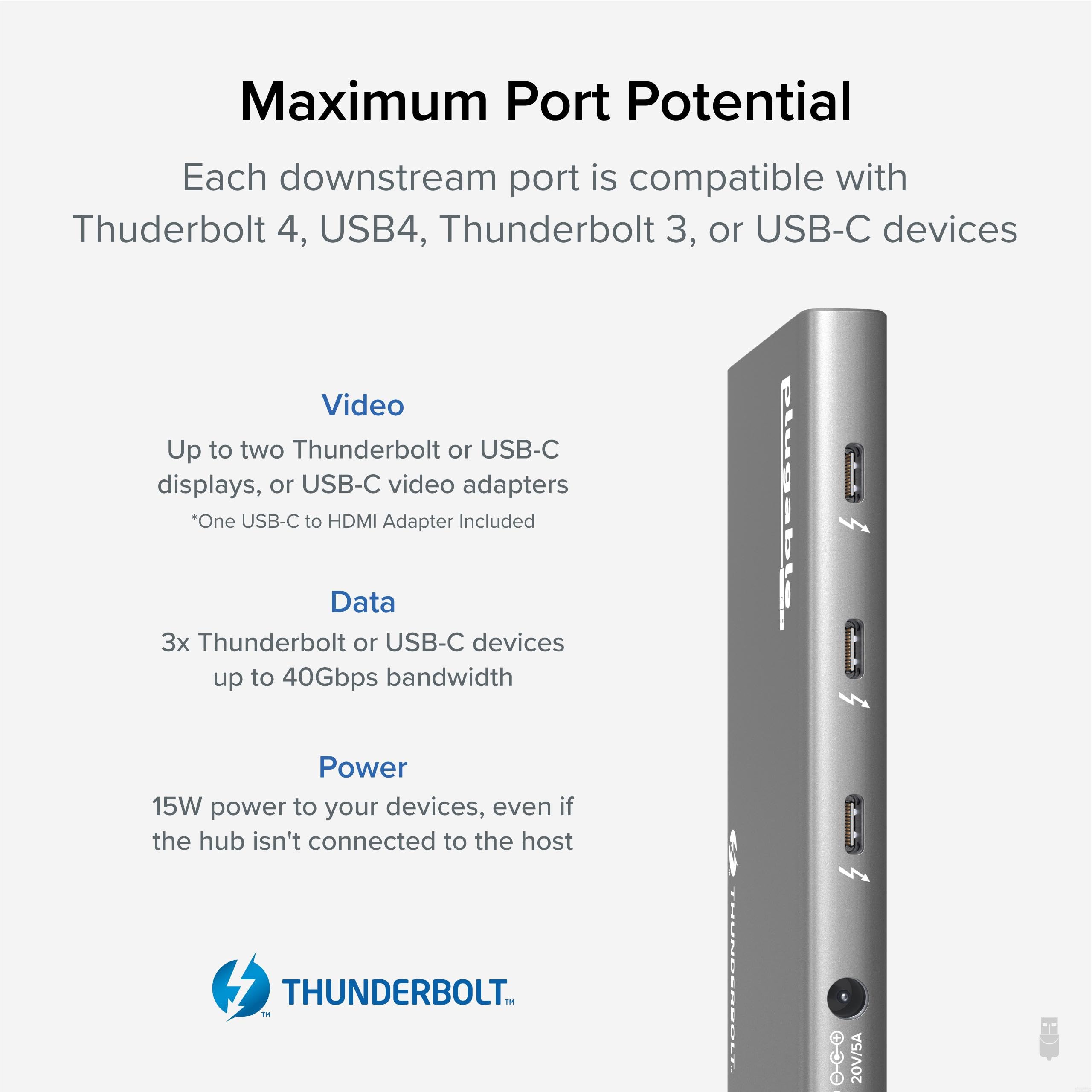 Plugable 5-In-1 Thunderbolt 4 Hub,Single 8K Or Dual 4K Display; 4K Hdmi Adapter Included, Offers Thunderbolt 4/3, Usb4, And Usb-