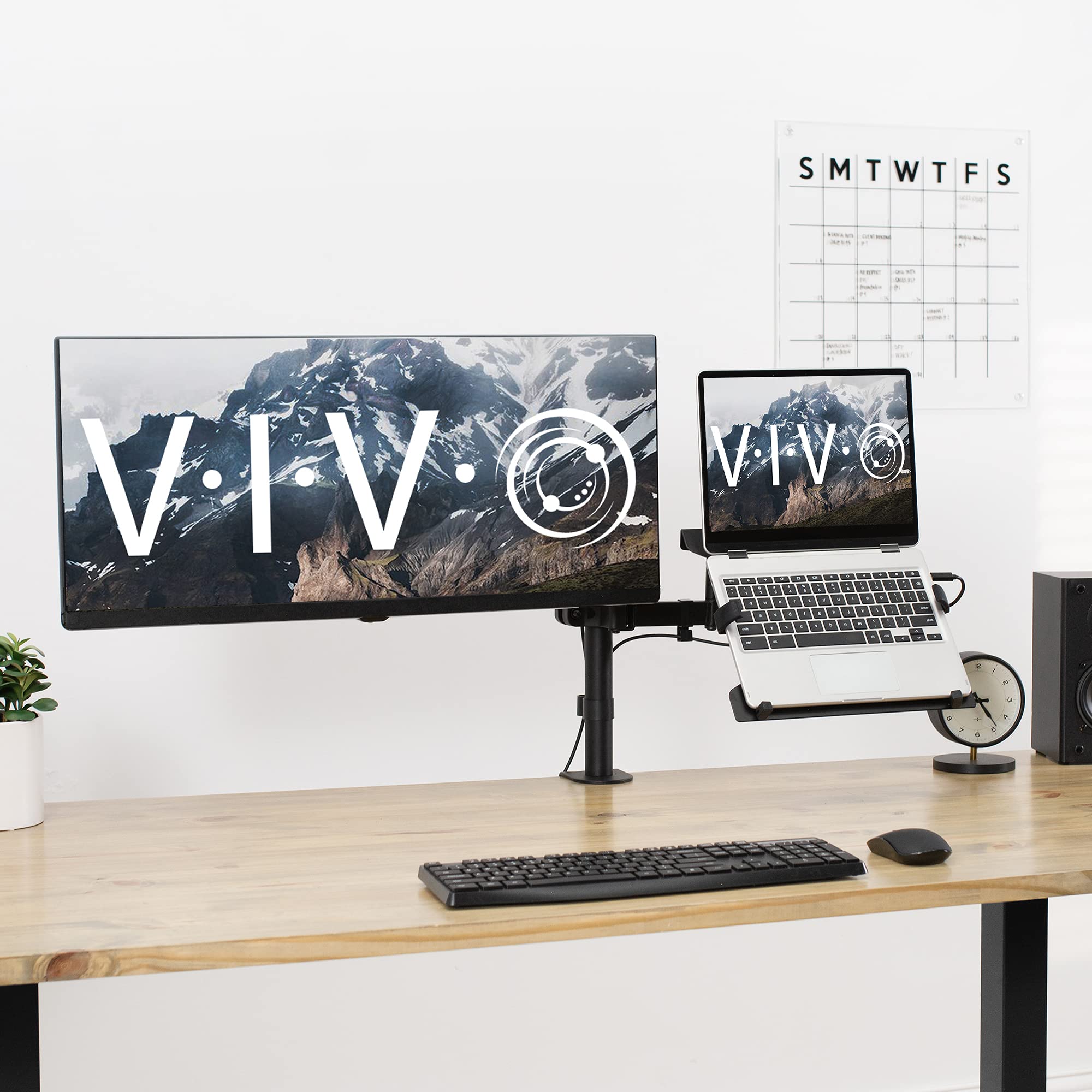 Vivo Steel Universal Full Motion Pole Mount Laptop Holder Arm With Removable 75Mm And 100Mm Vesa Plate, Fits 10 To 15.6 Inch Lap