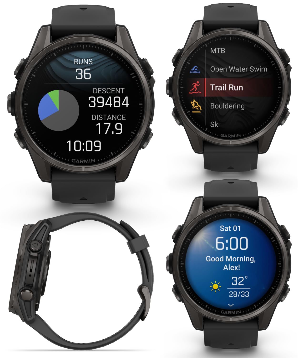 Wearable4U Garmin Fenix 8 - 43 Mm Sapphire, Amoled Multisport Gps Smartwatch, Carbon Gray Dlc Titanium With Black/Pebble Gray Si