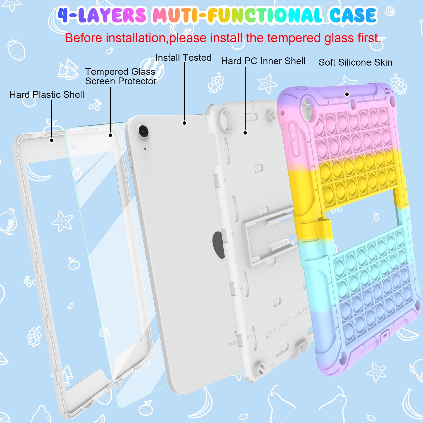 Tsqqst Ipad 5Th/6Th Generation Case Pink Purple For Kids Girls With Glass Screen Protector 2017 2018 | Ipad Air 2 Case W/Stand+S