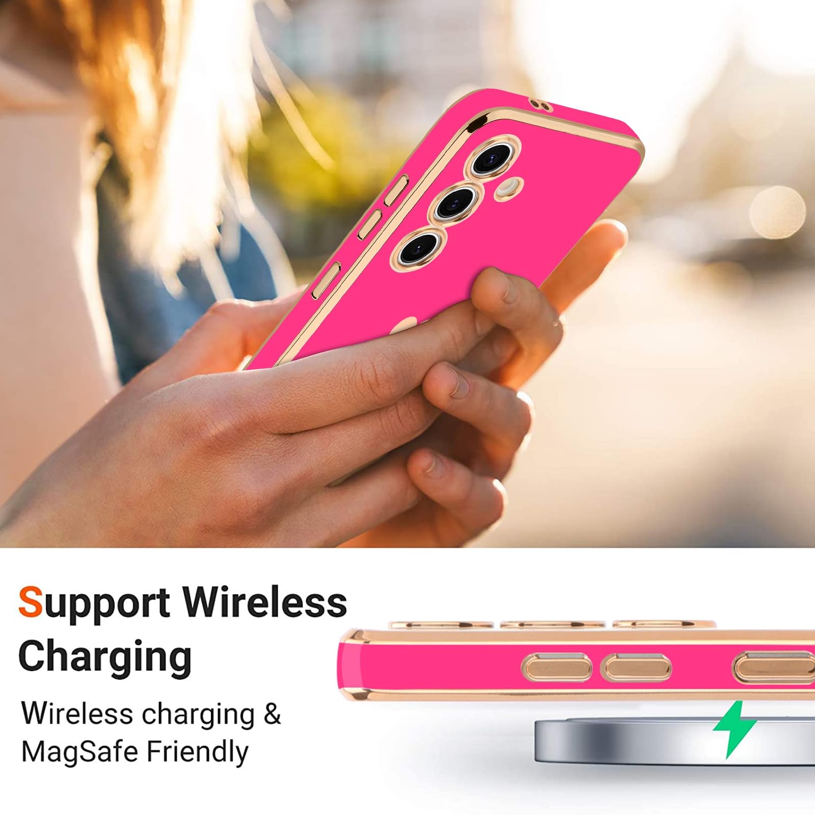 Teageo For Samsung Galaxy S24 5G Case For Women Girl Cute Love Heart Luxury Bling Soft Back Cover Raised Full Camera Protection