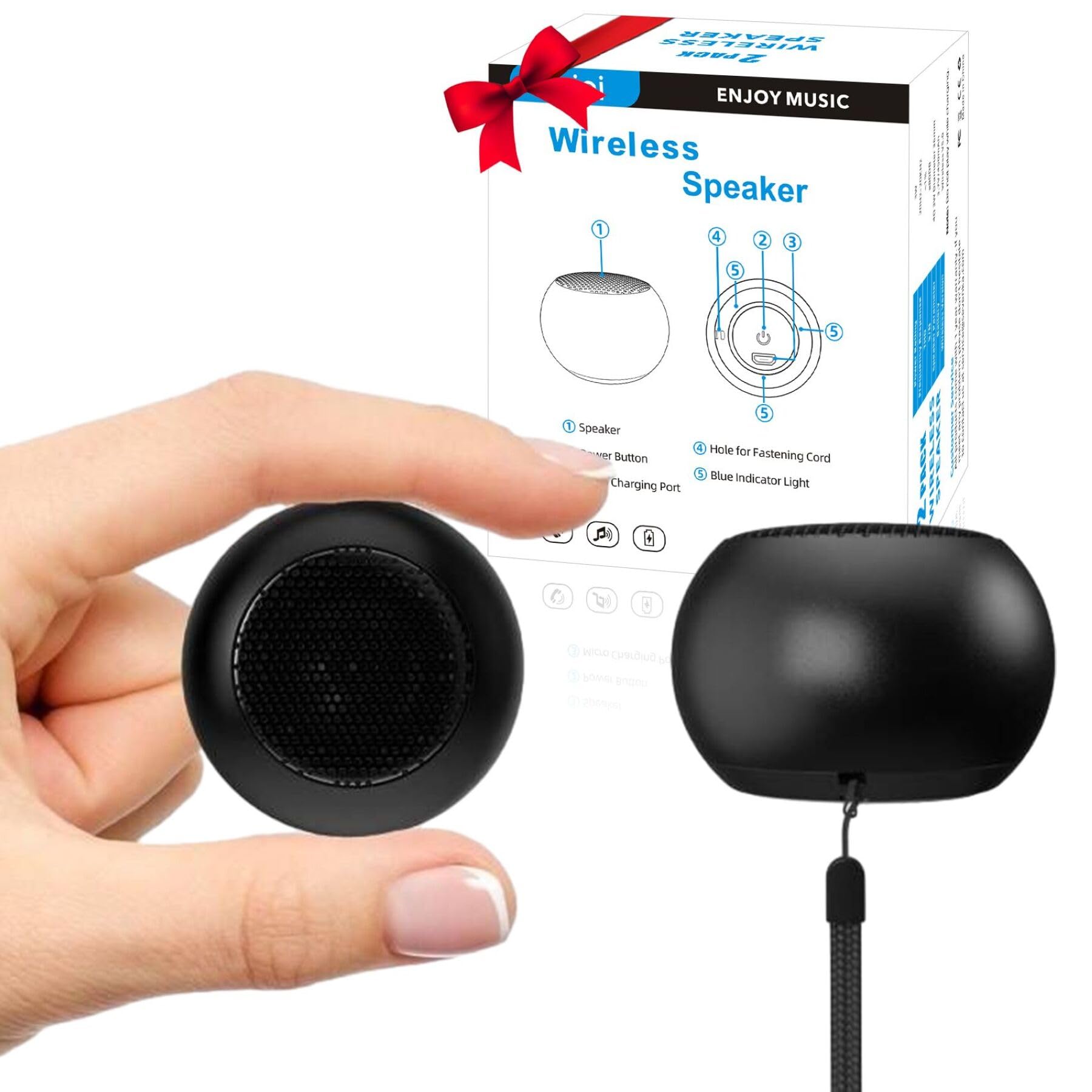 Sevenka 2 Mini Speakers, 3W Small Portable Bluetooth Speaker With Lanyard, Water Resistant, Wireless Stereo Pairing, Rechargeabl