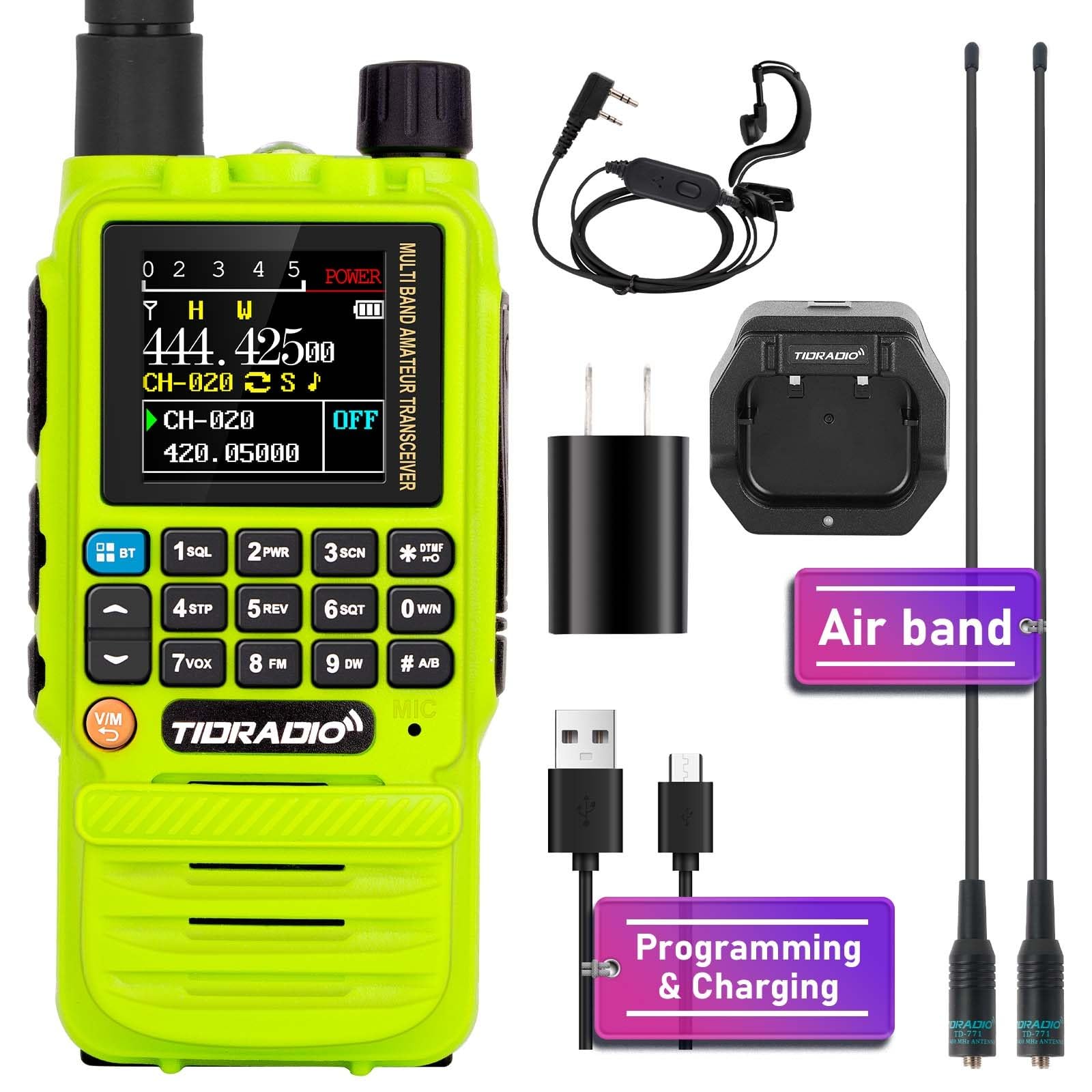 Tidradio Td H3 Ham Radio Multi Band Long Range 2 Way Radio With Airband & Td 771 Long Antenna,Usb C Programming & Charging,2500M