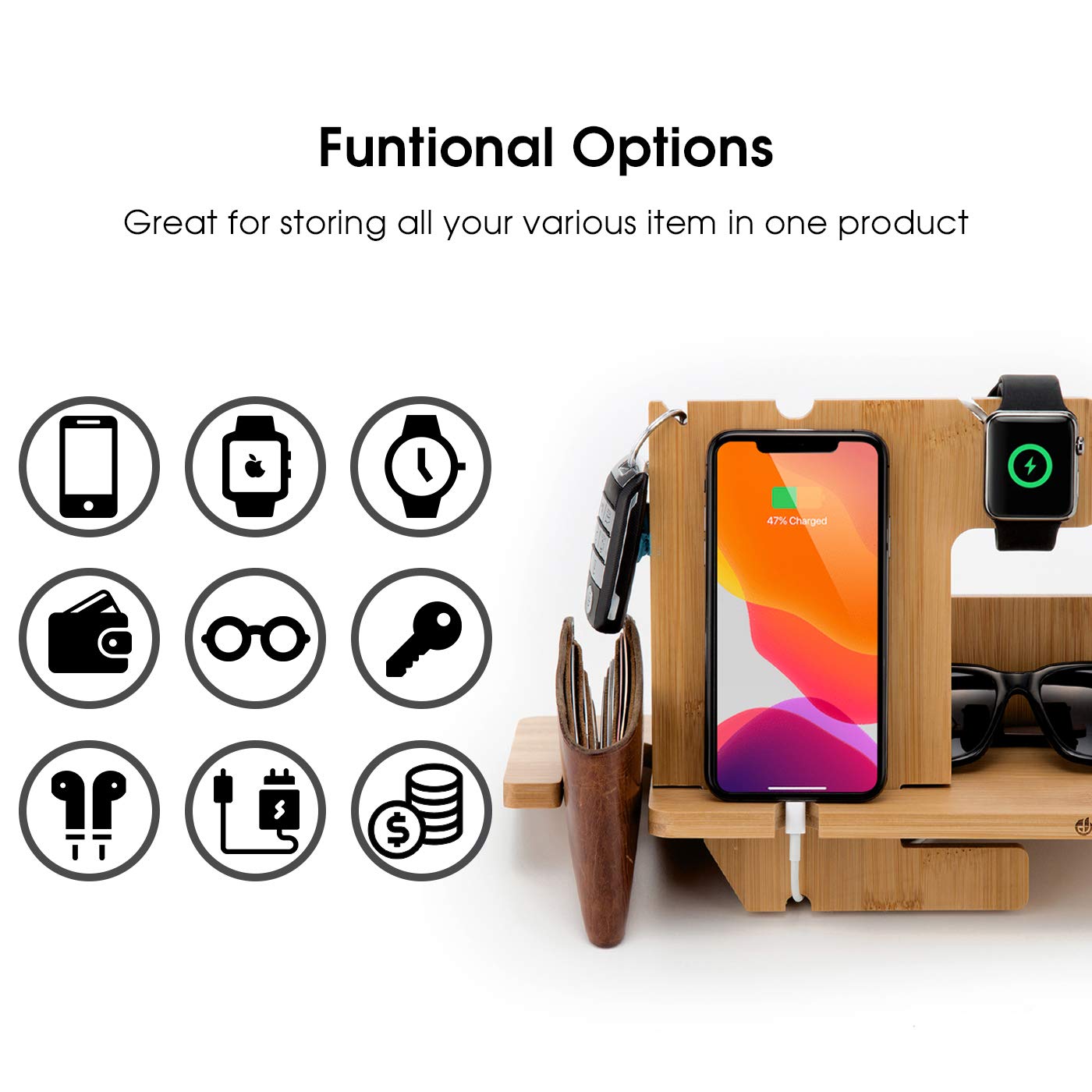 Jackcubedesign Wood Docking Station Nightstand Organizer Key Holder Wallet Stand Watch Gift Anniversary For Men Dad Father Birth