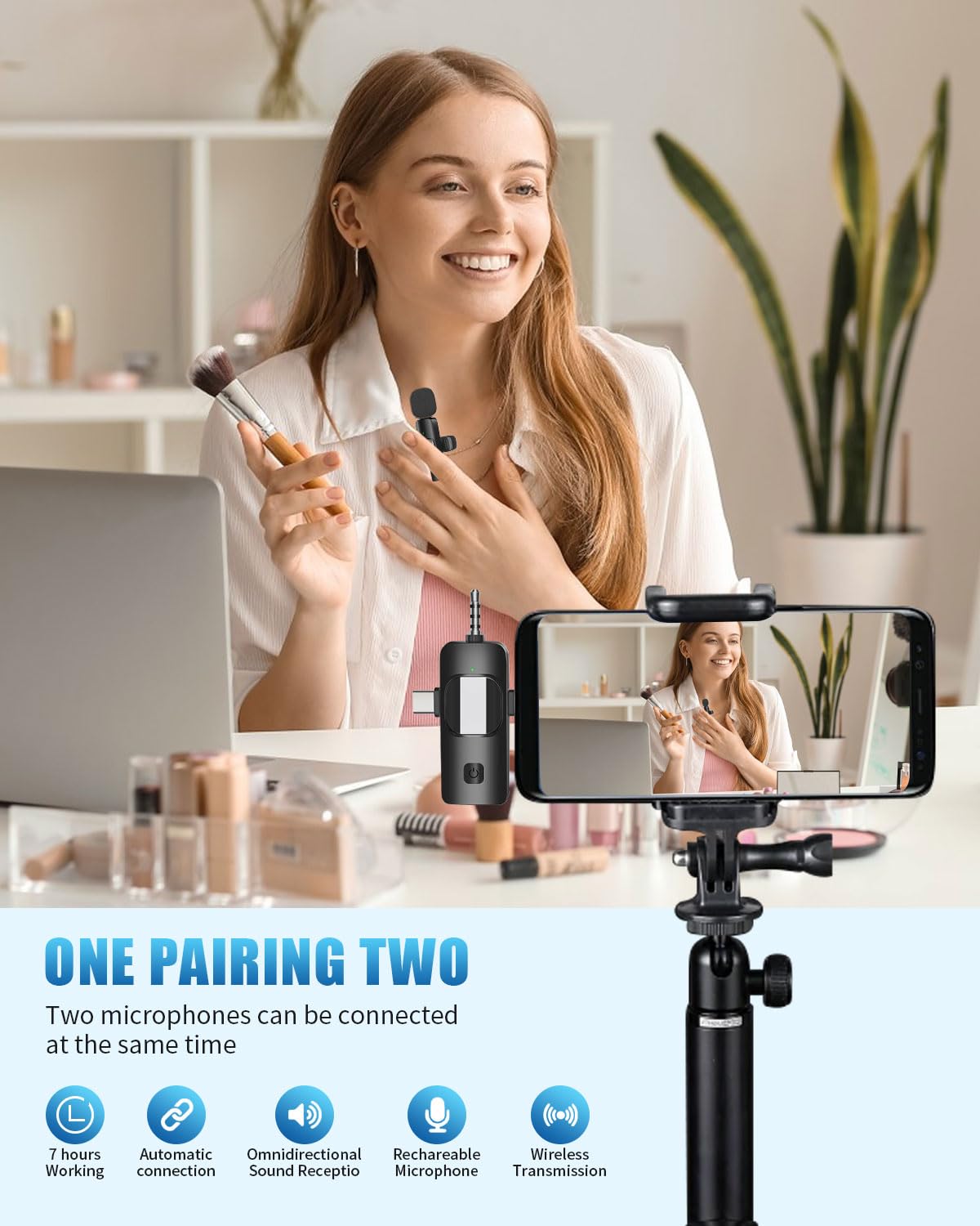 Wireless Lavalier Microphones, 4 In 1 Universal Receiver For Android Iphone Ipad Laptop & Camera, Usb C, Wireless Mini Microphon