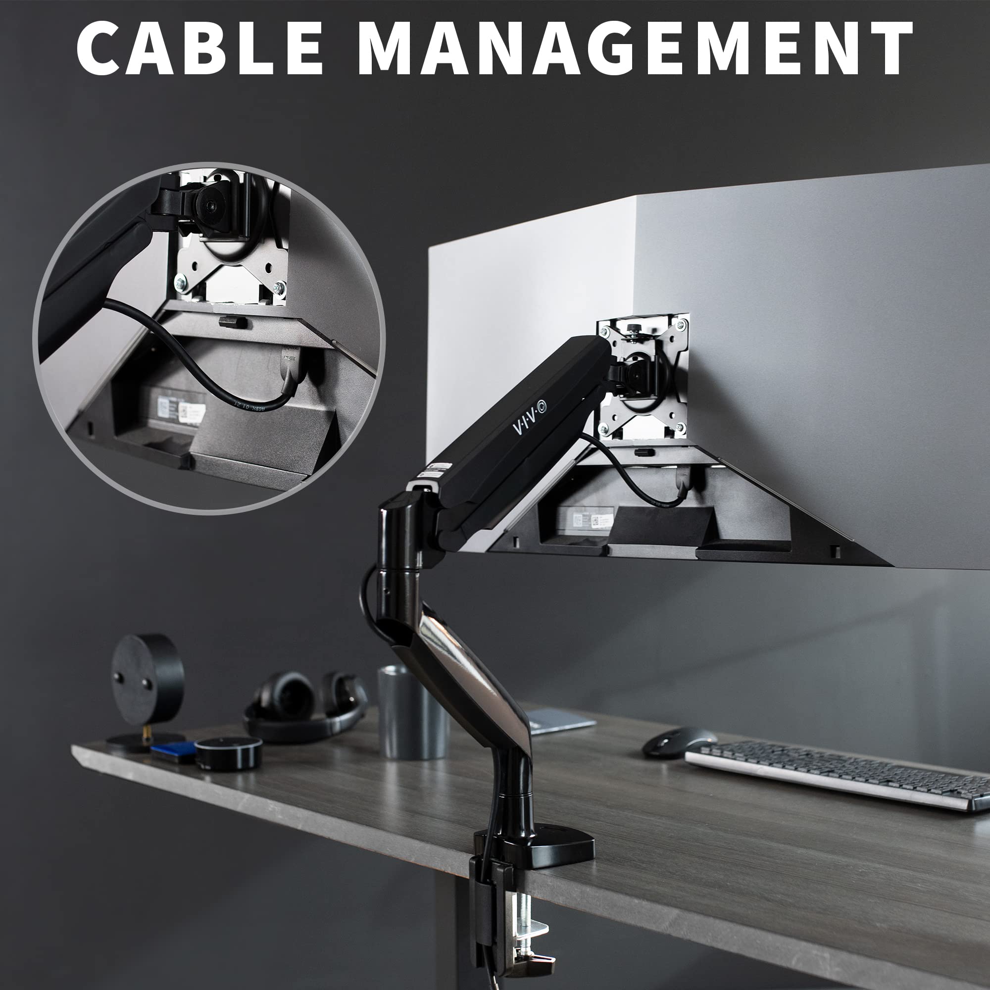 VIVO Premium Aluminum Heavy Duty Single Monitor Arm for Ultrawide Monitor up to 35 inches and 24 lbs, Desk Mount Stand, Pneumatic Height, Max VESA 100x100, Black, STAND V101Q