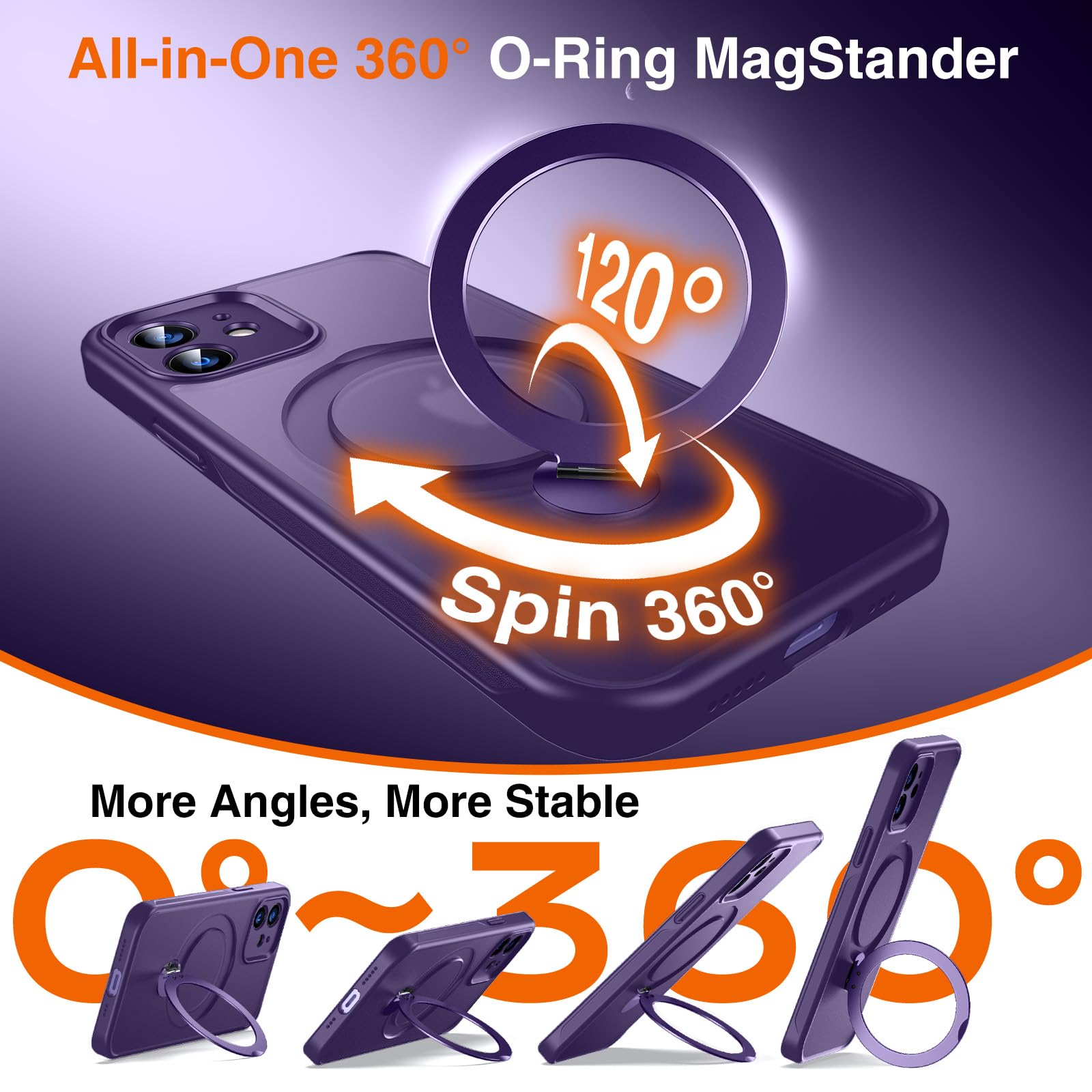 Chicfun 360 O-Ring Magstander For Iphone 12 Case, Iphone 12 Pro Case With Magnetic Stand Ring Holder [Compatible With Magsafe] [