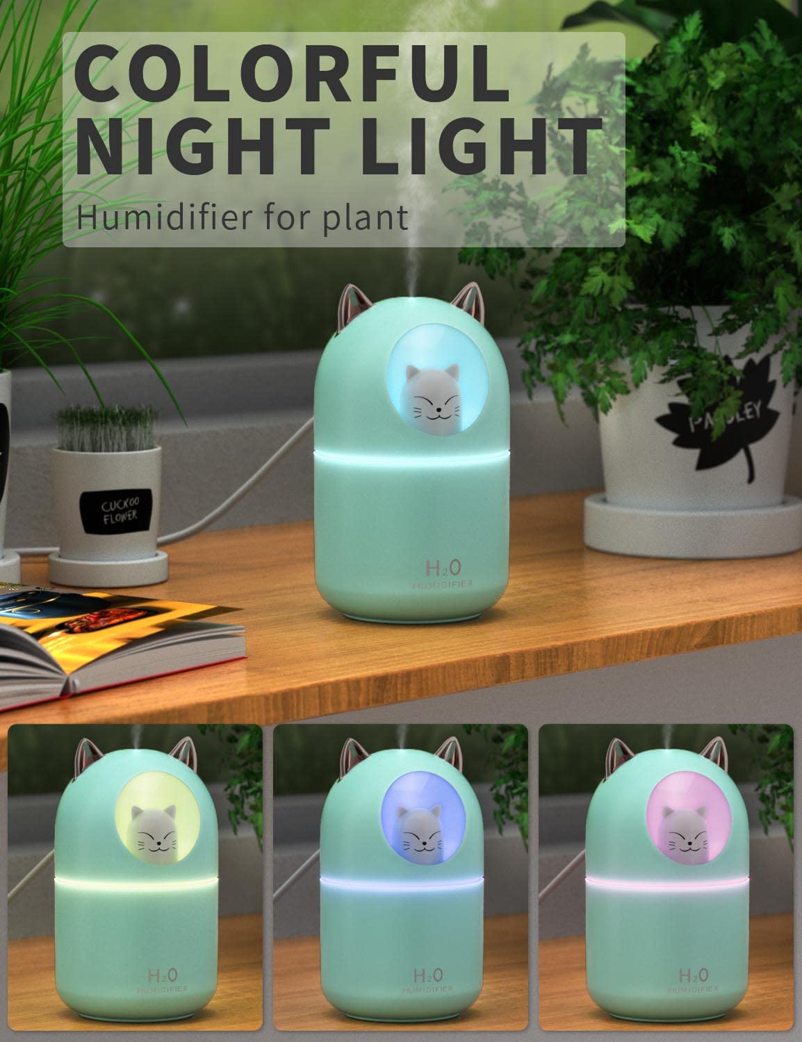 Norhom Cool Mist Humidifier, 300Ml Humidifiers With Night Light, 20Db Quiet Humidifiers For Bedroom , Waterless Auto Off Air Hum