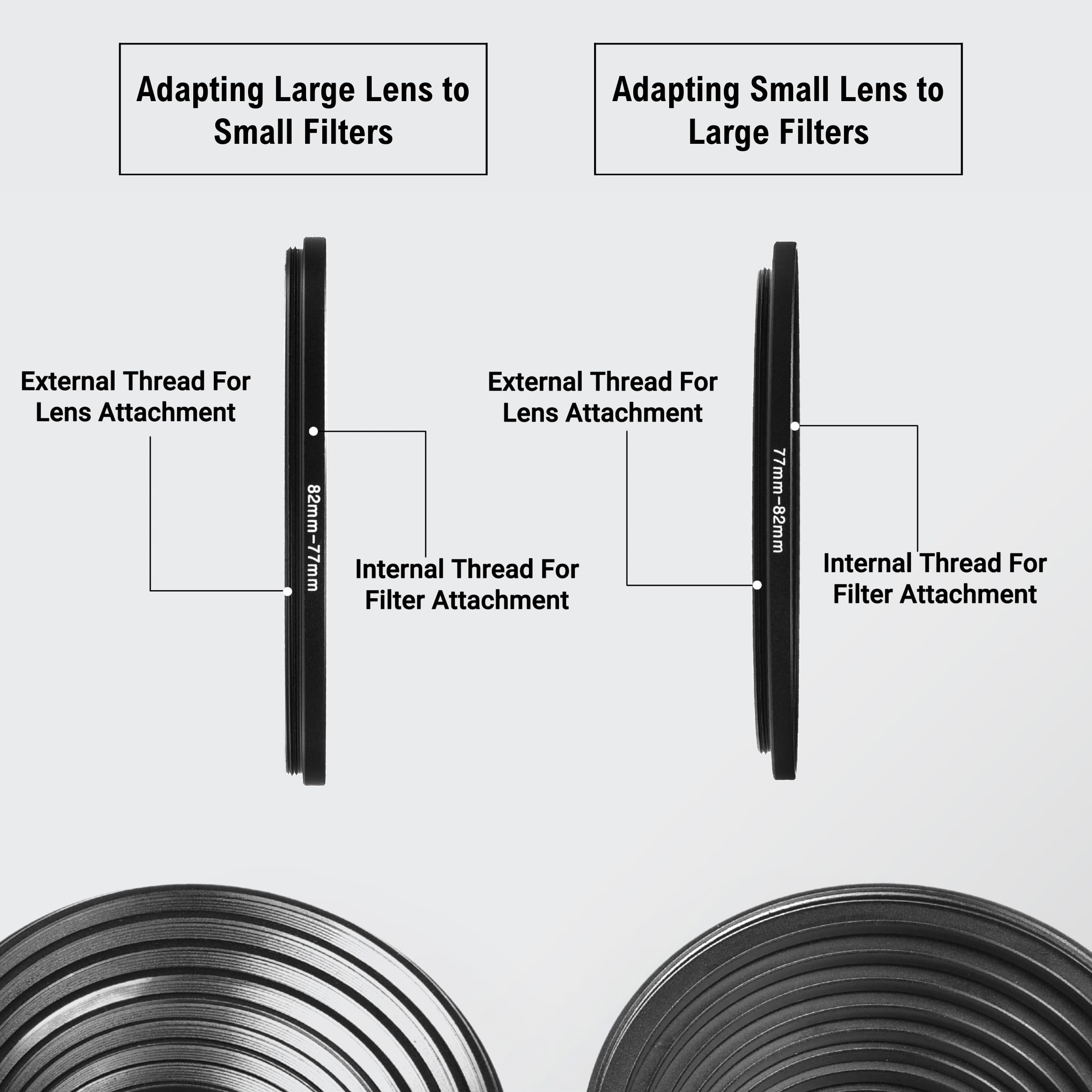 18 Piece Filter Ring Adapter Set   9X Step Up Rings And 9X Step Down Rings For Lens Filters, Lens Hoods, And Lens Converters   Includes 4X Microfiber Cleaning Cloths (7X6 Inches)