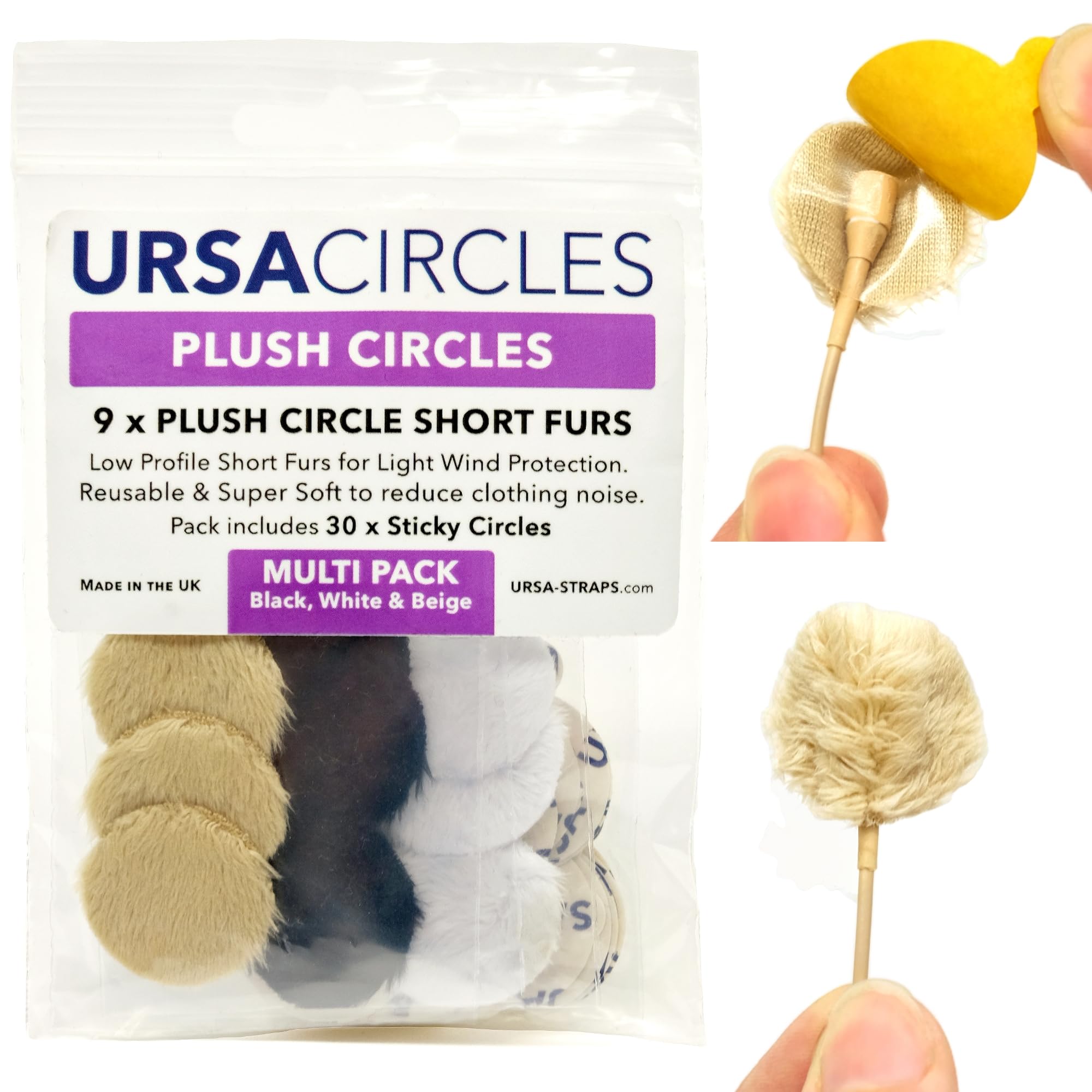 Ursa Plush Circles   5Mm Length Short Fur Lav Covers. Reusable & Super Soft. 25Mm Diameter (9X Circles + 30X Stickies, Multipack