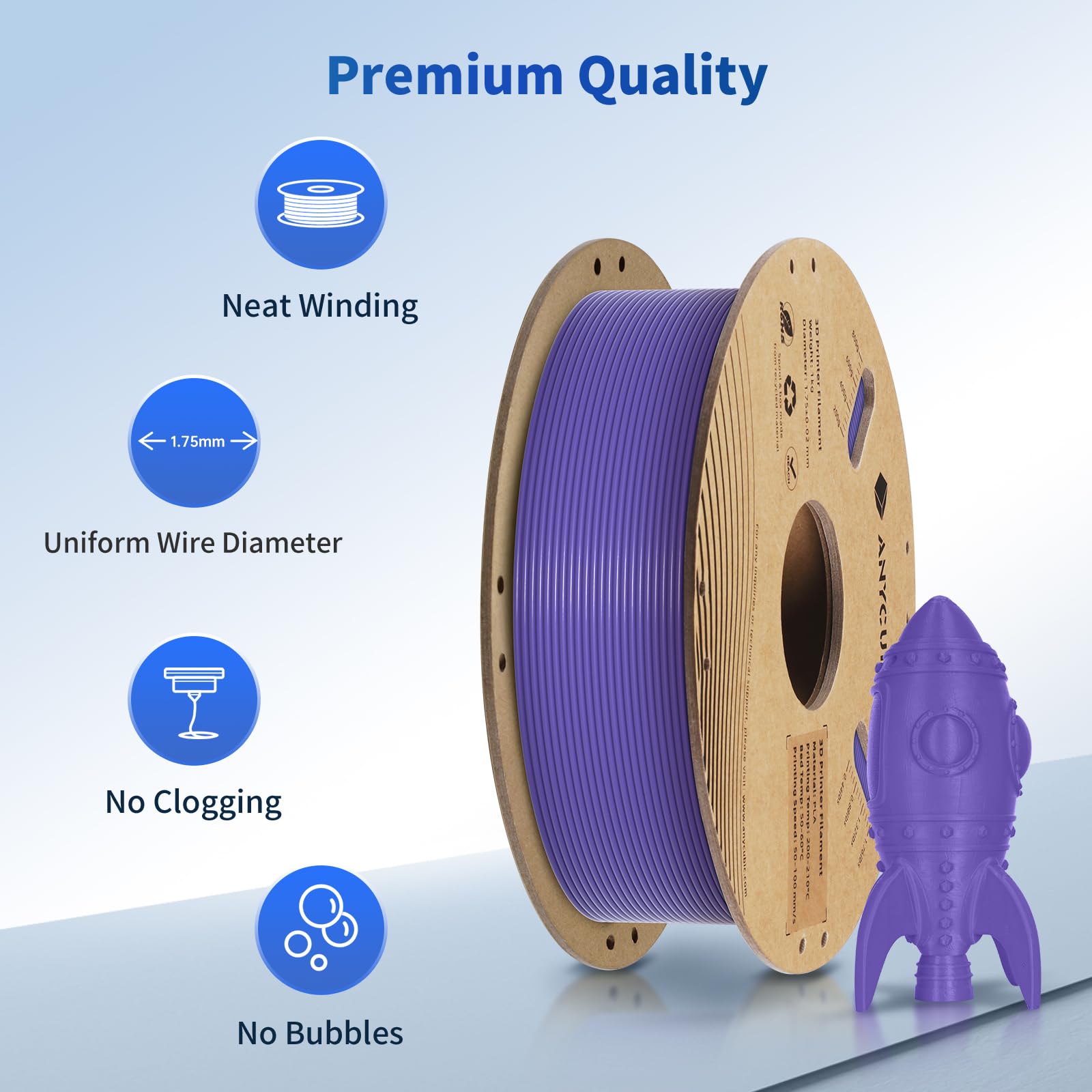 Anycubic Pla 3D Printer Filament, Rfid 3D Printing Pla Filament 1.75Mm Dimensional Accuracy +/  0.02Mm, 1Kg Spool (2.2 Lbs), Pur