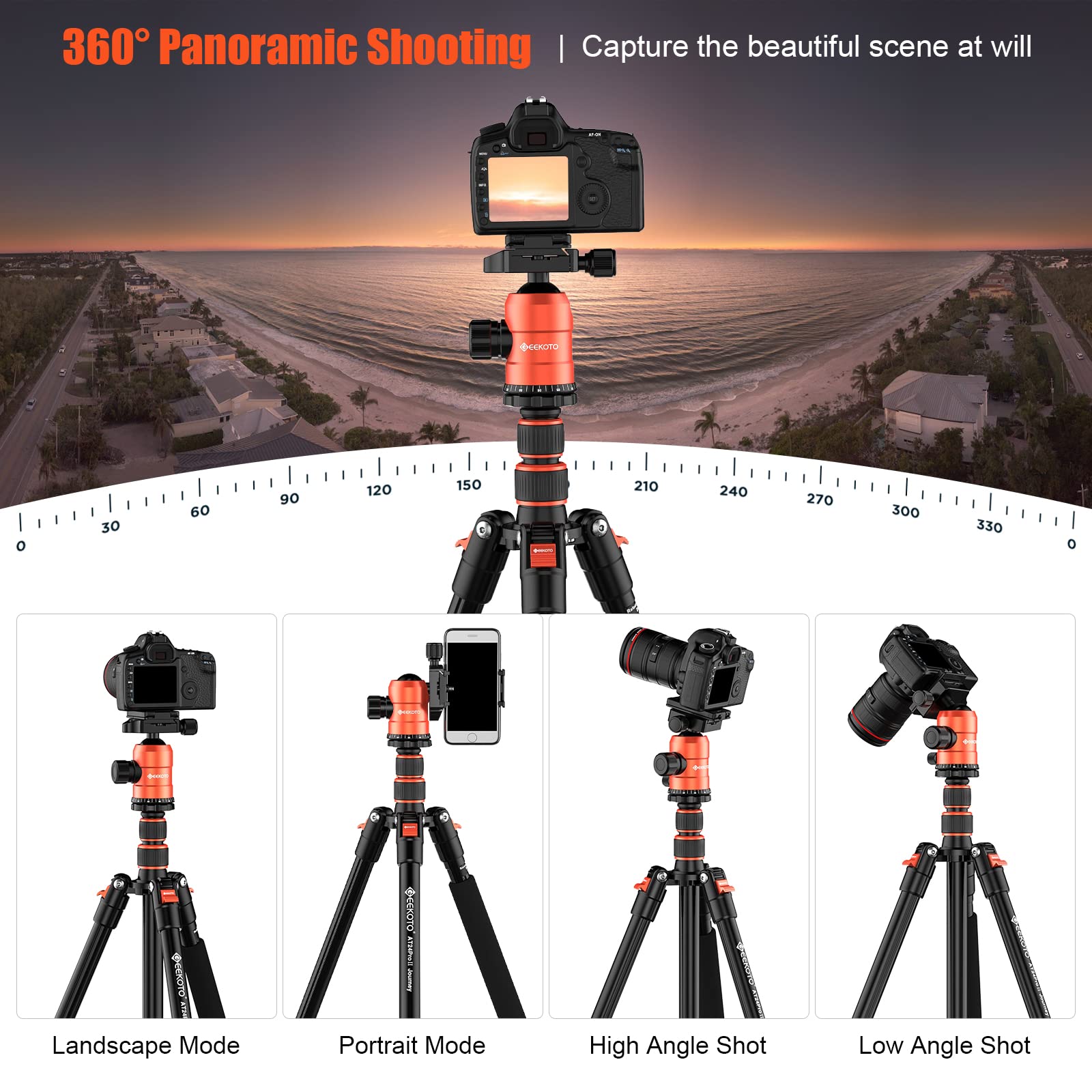 [Upgrade Version] Geekoto 77'' Tripod, Aluminum Camera Tripod Monopod, Foldable Dslr Tripod For Travel, Compact Tripod With 360 Panorama Ball Head Quick Release Plate For Travel And Work