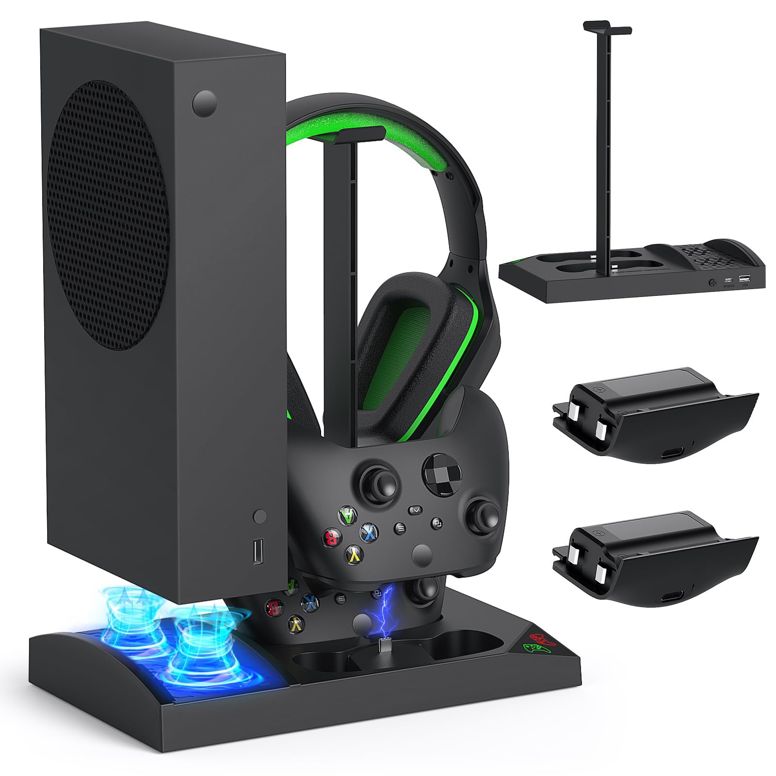 Cooling Fan with Charging Stand for Xbox Series S Console and Controller, Dual Charger Dock Accessories with 2 x 1400mAh Recharg