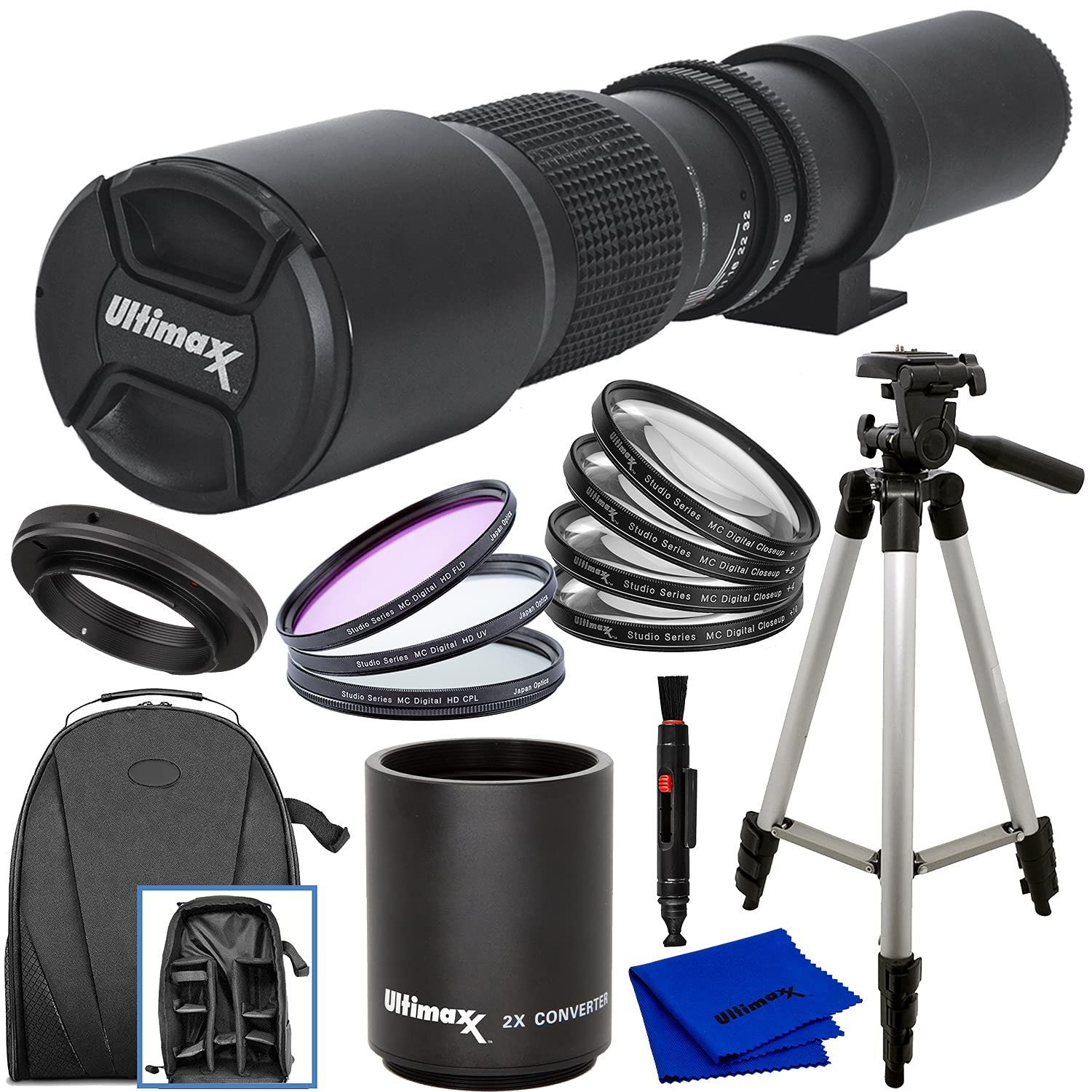 Ultimaxx 500Mm F/8 (1000Mm W/ 2X Converter) Preset Telephoto Lens Kit For Nikon D7500, D610, D750, D800, D810, D850, D3100, D3200, D3300, D3400, D5100, D5200, D5300, D5500, D5600, D7100, D7200 & More