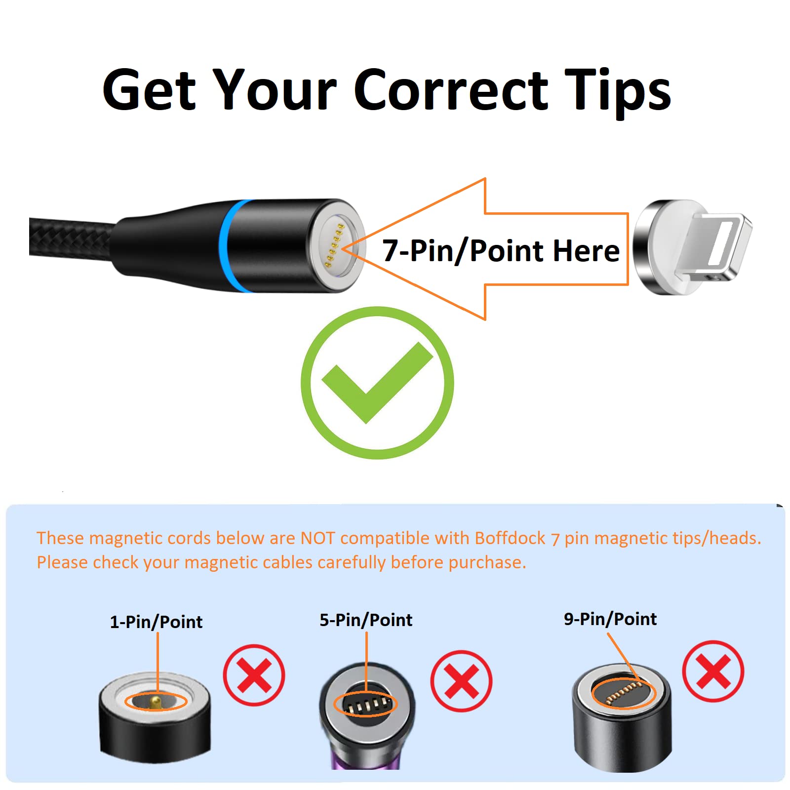 Boffdock 7 Pin I Products Magnetic Tips,6Pcs 7Pin Fast Magnetic Connector Tips For Iproducts Devices Without Usb Cables