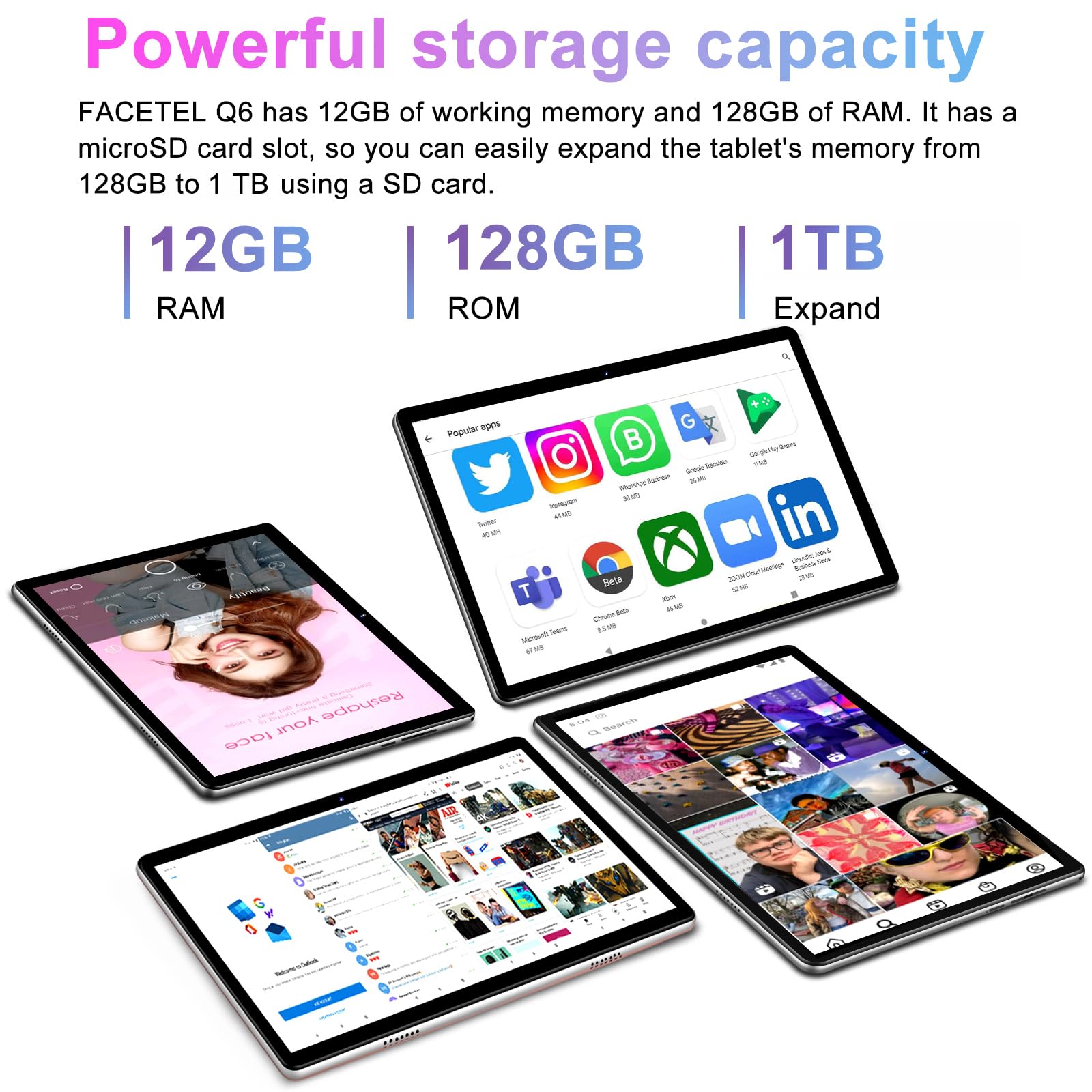 Tablet 10 Inch Android 13 Tablet Octa Core 2.0 Ghz With 12Gb Ram 128Gb Rom, 5G Wifi, 6000Mah, Hd Ips Touchscreen, Bluetooth 5.0,