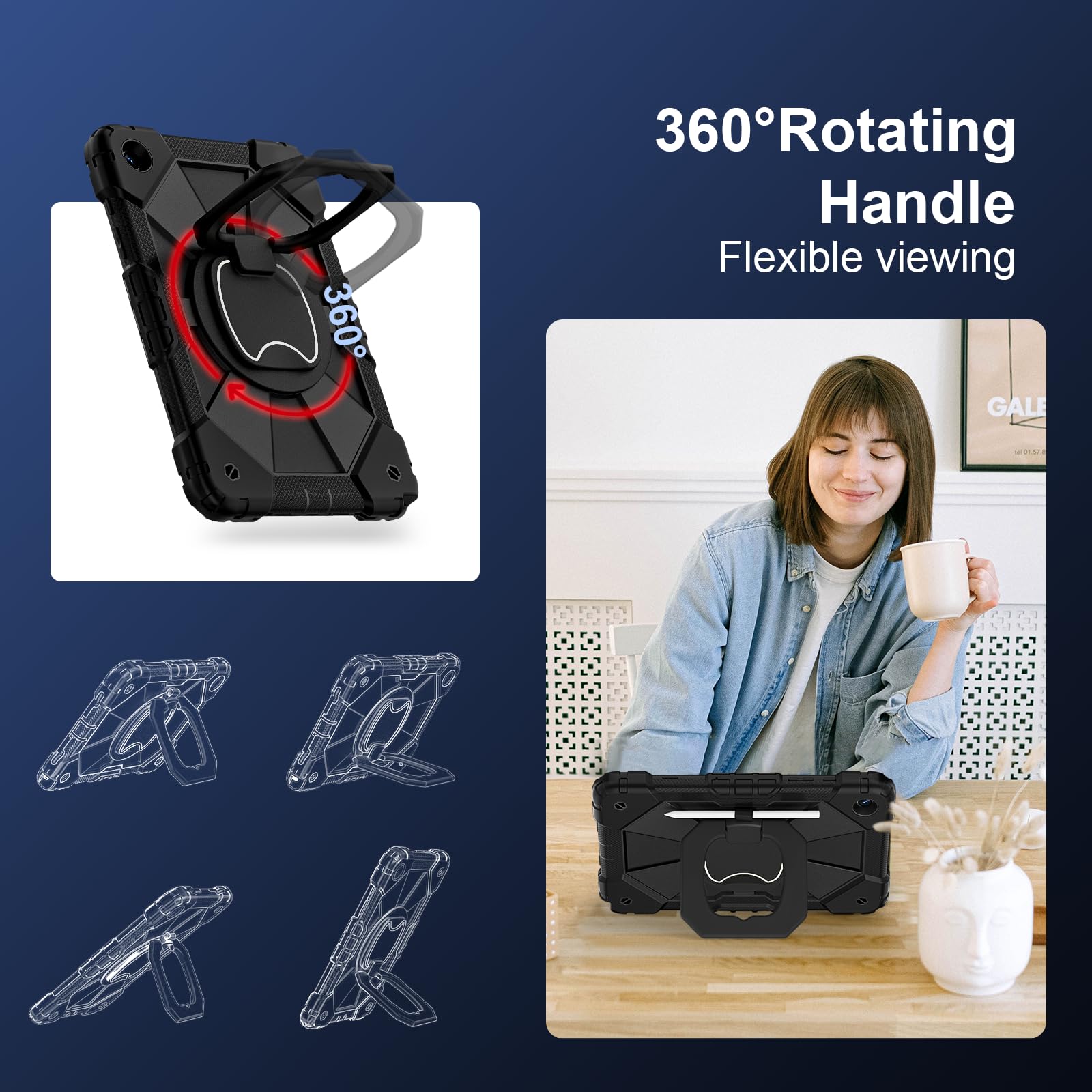 Galaxy Tab A9 Plus Case 11 Inch, Rugged Case For Samsung Galaxy A9+ Tablet Case With Screen Protector 360 Rotating Stand Shoulde