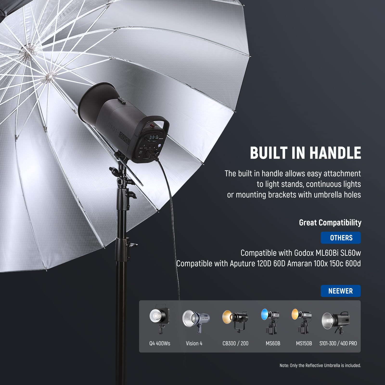 Neewer 51''/130Cm Parabolic Reflective Umbrella Photography With Silver Inner, Soft Lighting With Diffuser Cover, Bag, Quick Fol